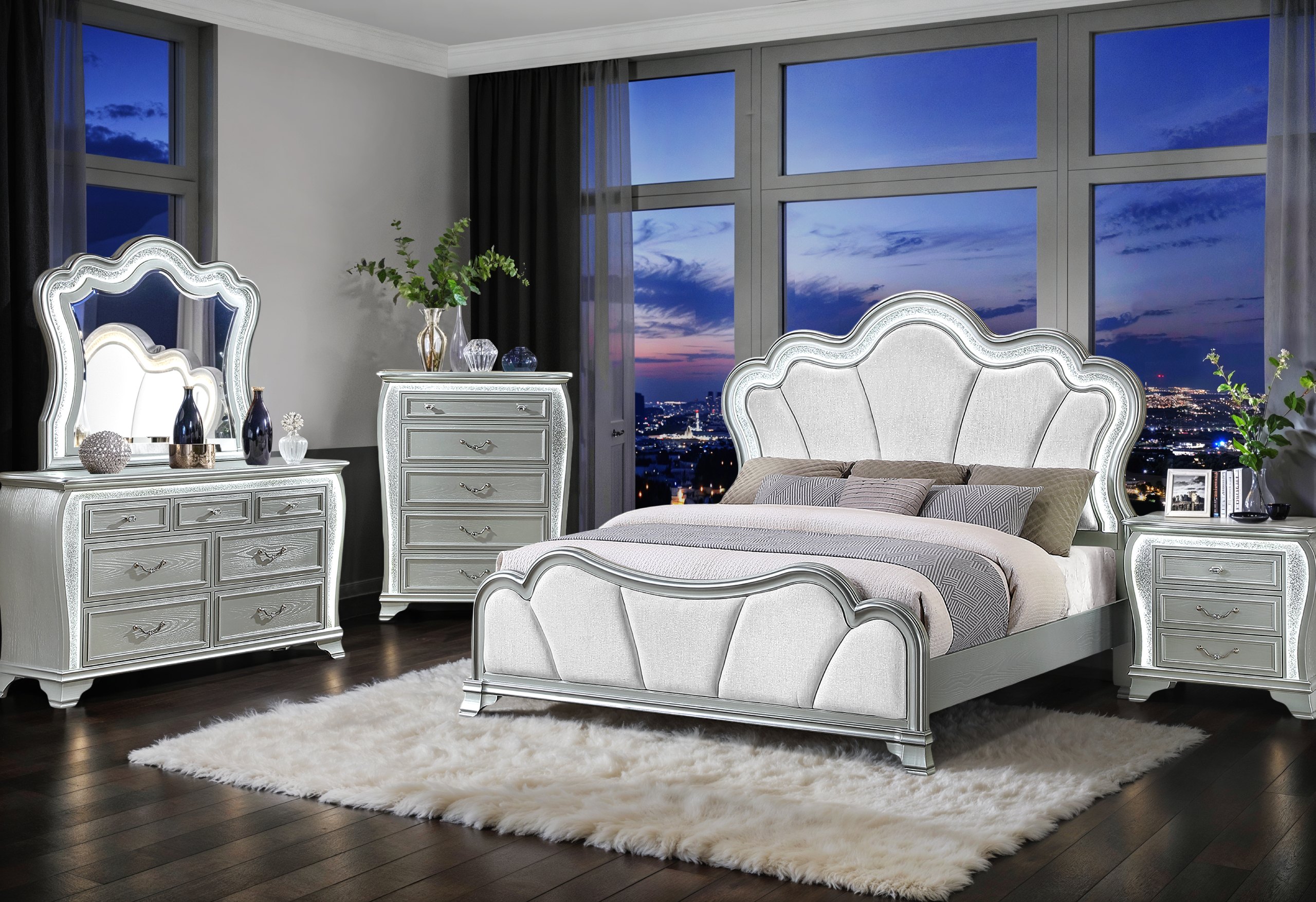 Aria Panel Bedroom Set with LED