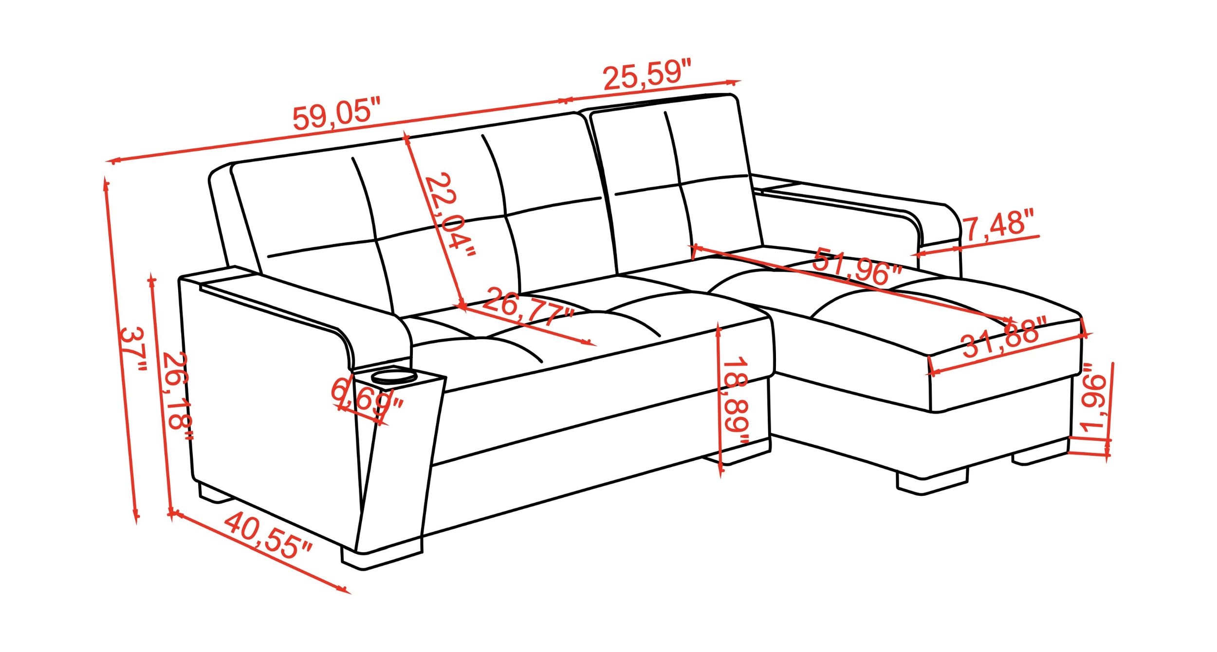Walsunny Convertible Sectional Sofa