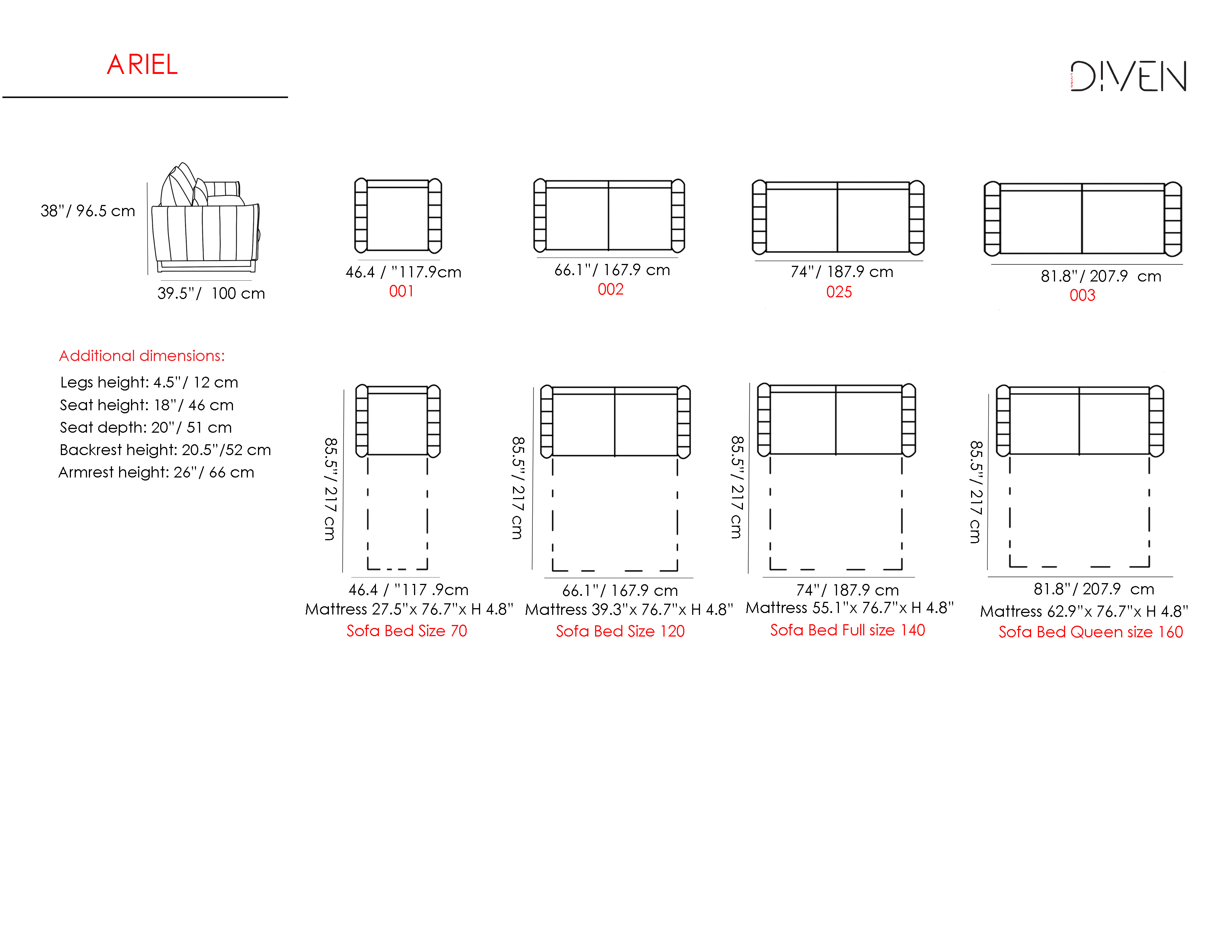 Ariel Leather Convertible Sofabed Customizable