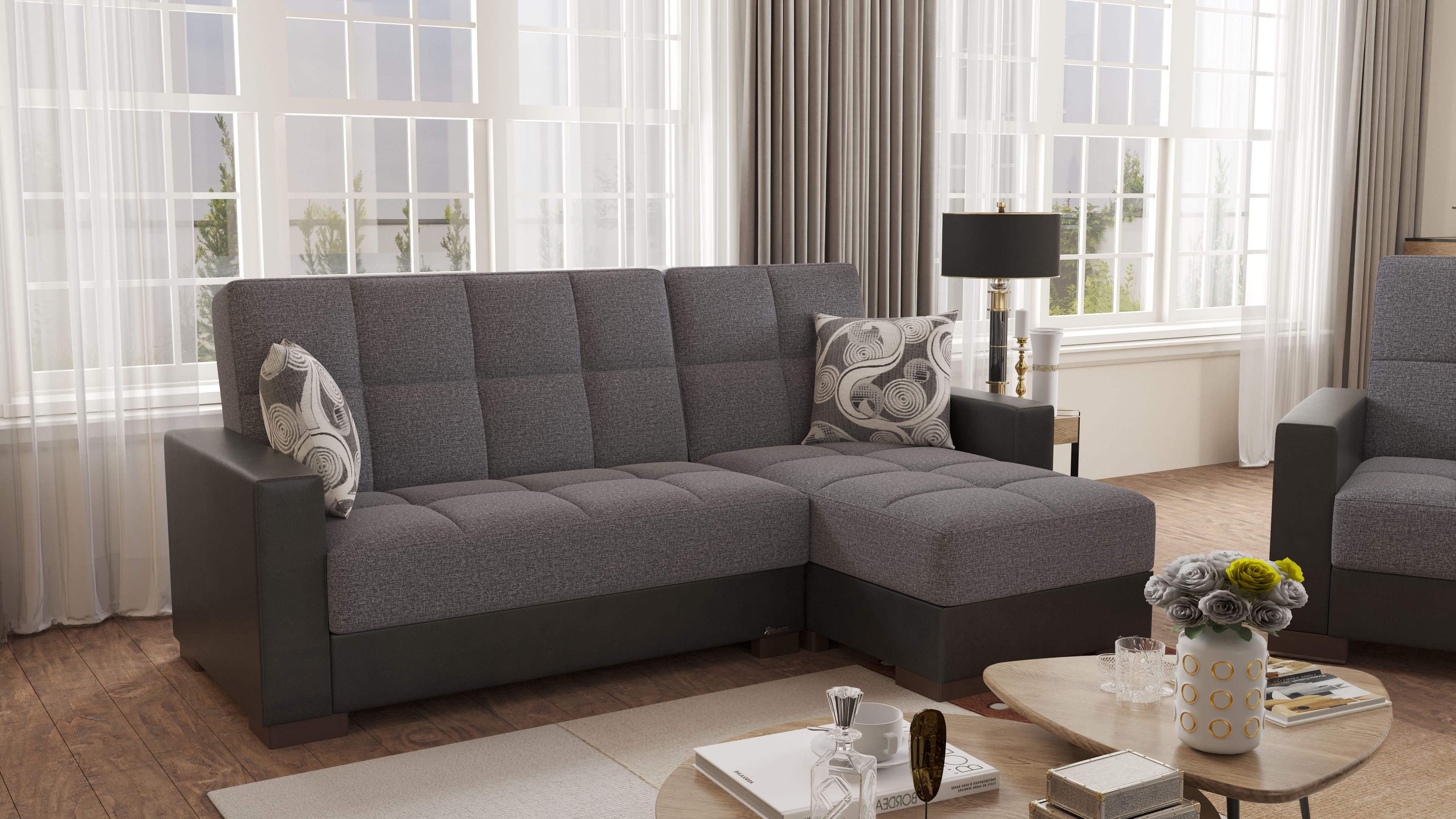 Armada Fabric/PU Convertible L-Shaped Sectional Sofa