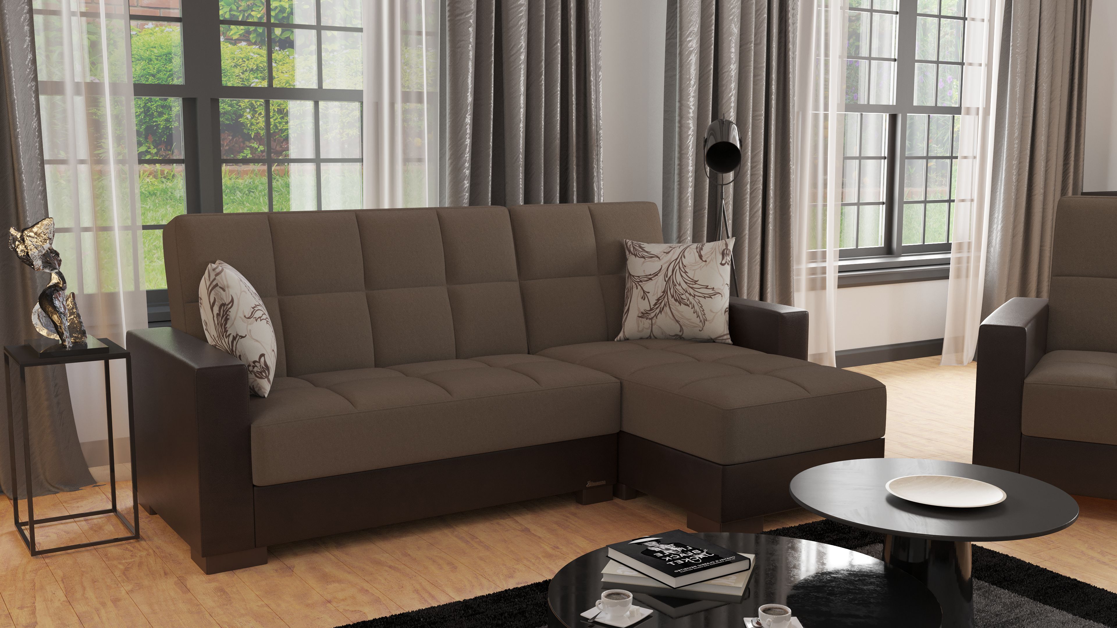 Armada Fabric/PU Convertible L-Shaped Sectional Sofa