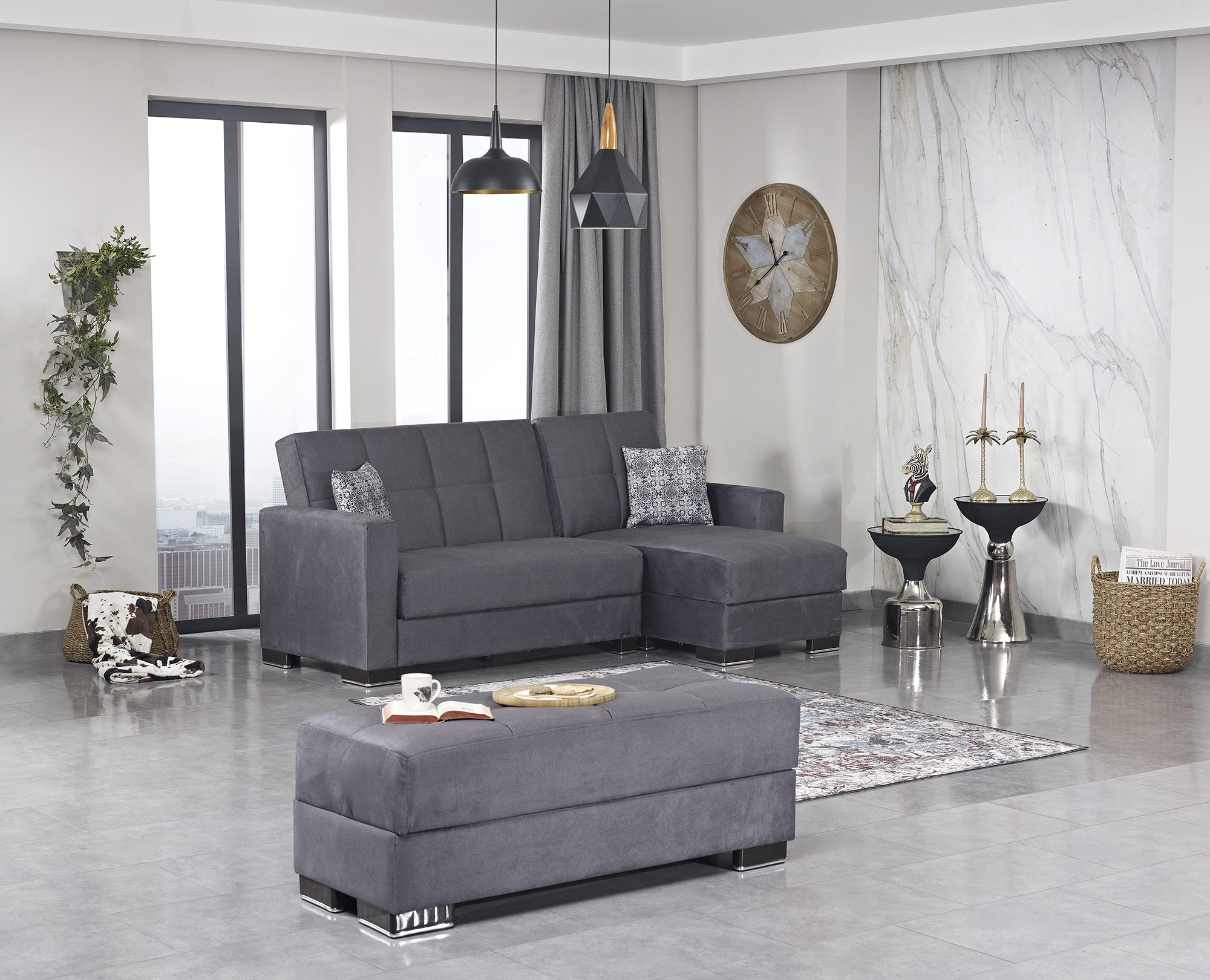 Armada Fabric/PU Convertible L-Shaped Sectional Sofa