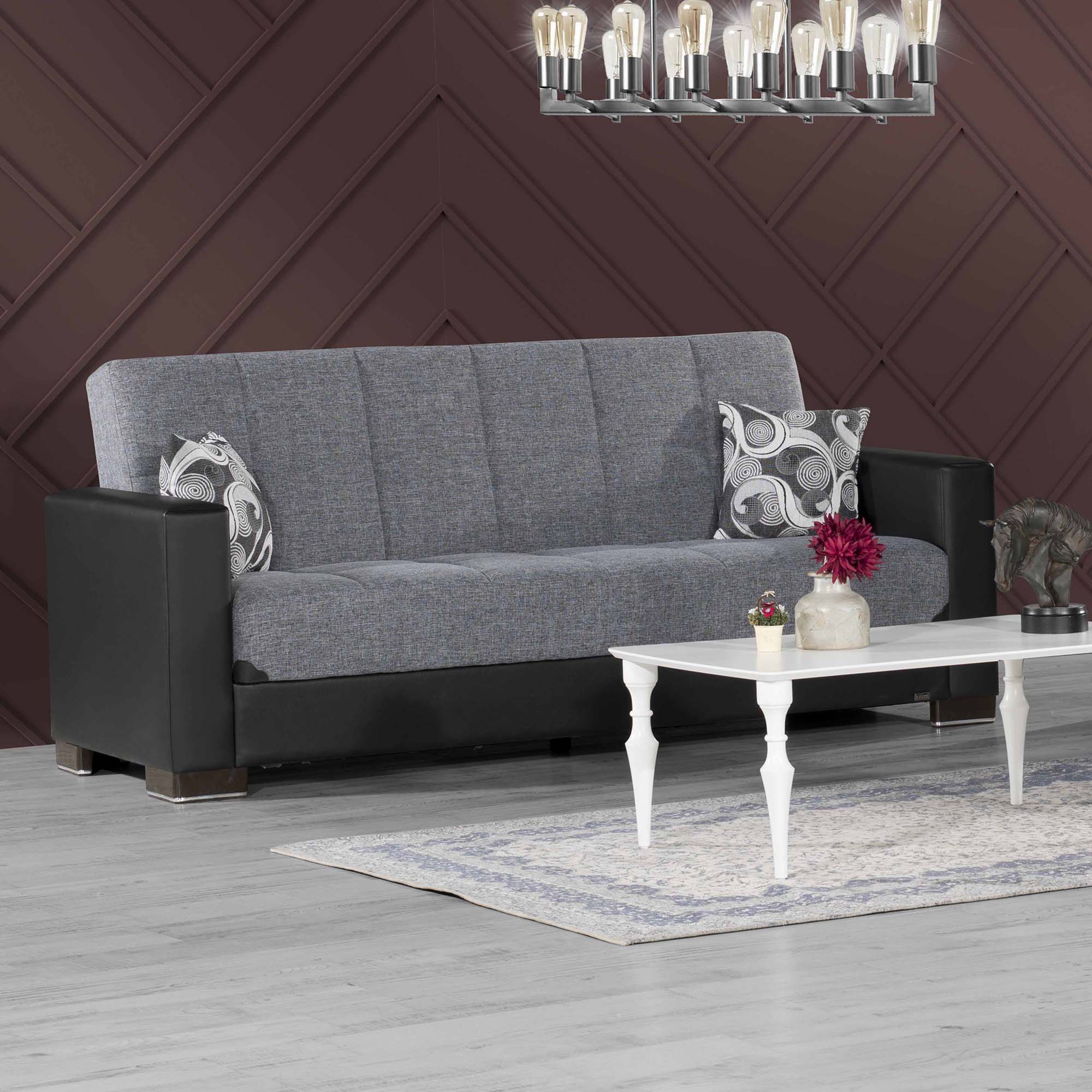 Armada Chenille Fabric/PU Convertible Sofabed