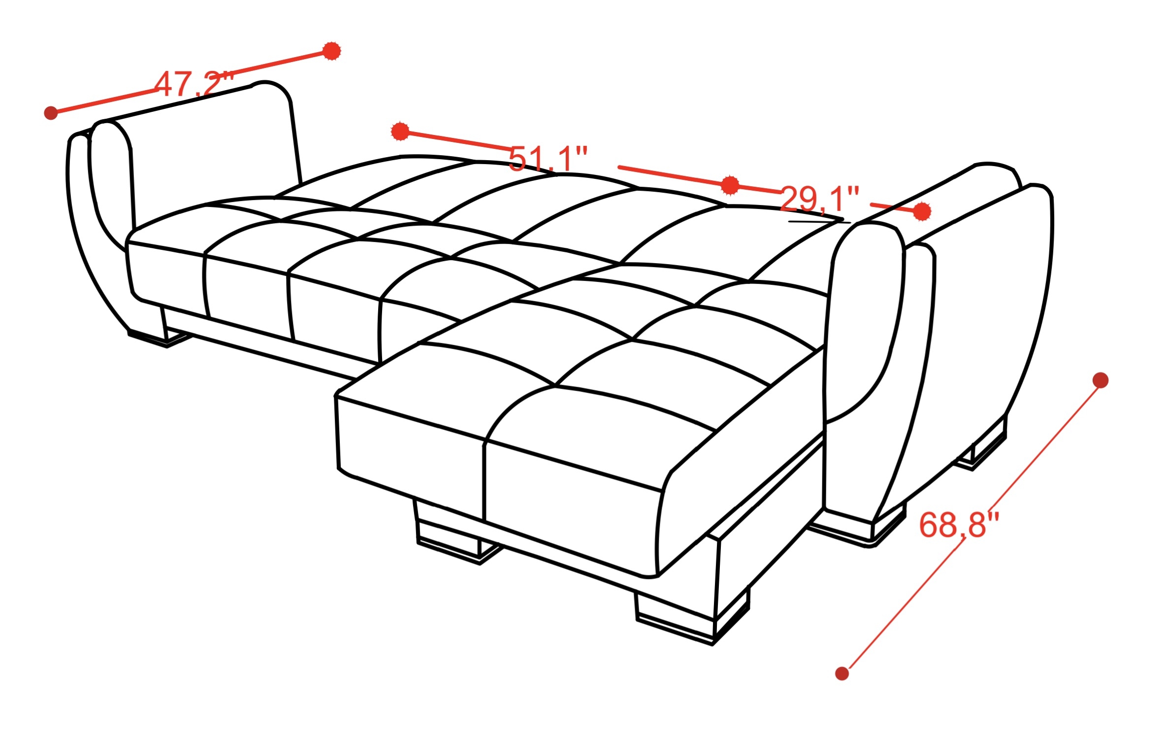 SM Armada Air Fabric/PU Reversible Chaise Sleeper Sectional Sofa with Storage