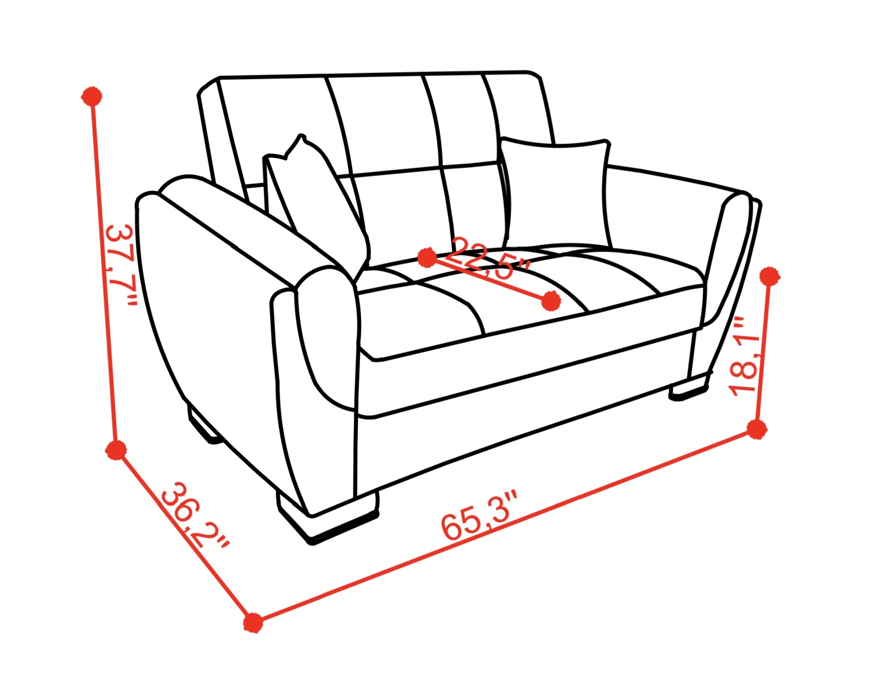 SM Armada Air Fabric/PU Sleeper Loveseat with Storage