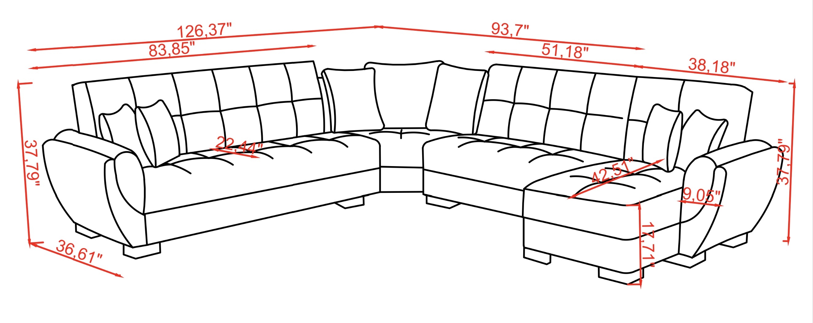 SM Armada Air Fabric/PU Reversible L-Shape Sleeper Storage Sectional Sofa with Chaise
