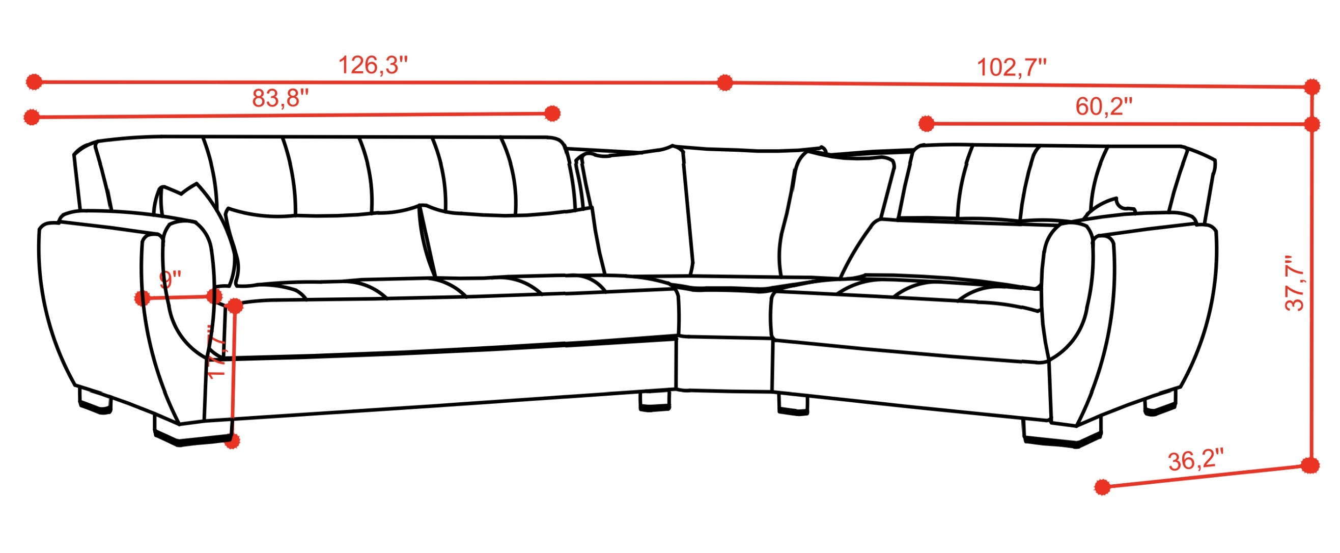 SM Armada Air Fabric/PU Reversible L-Shape Sectional Sofa