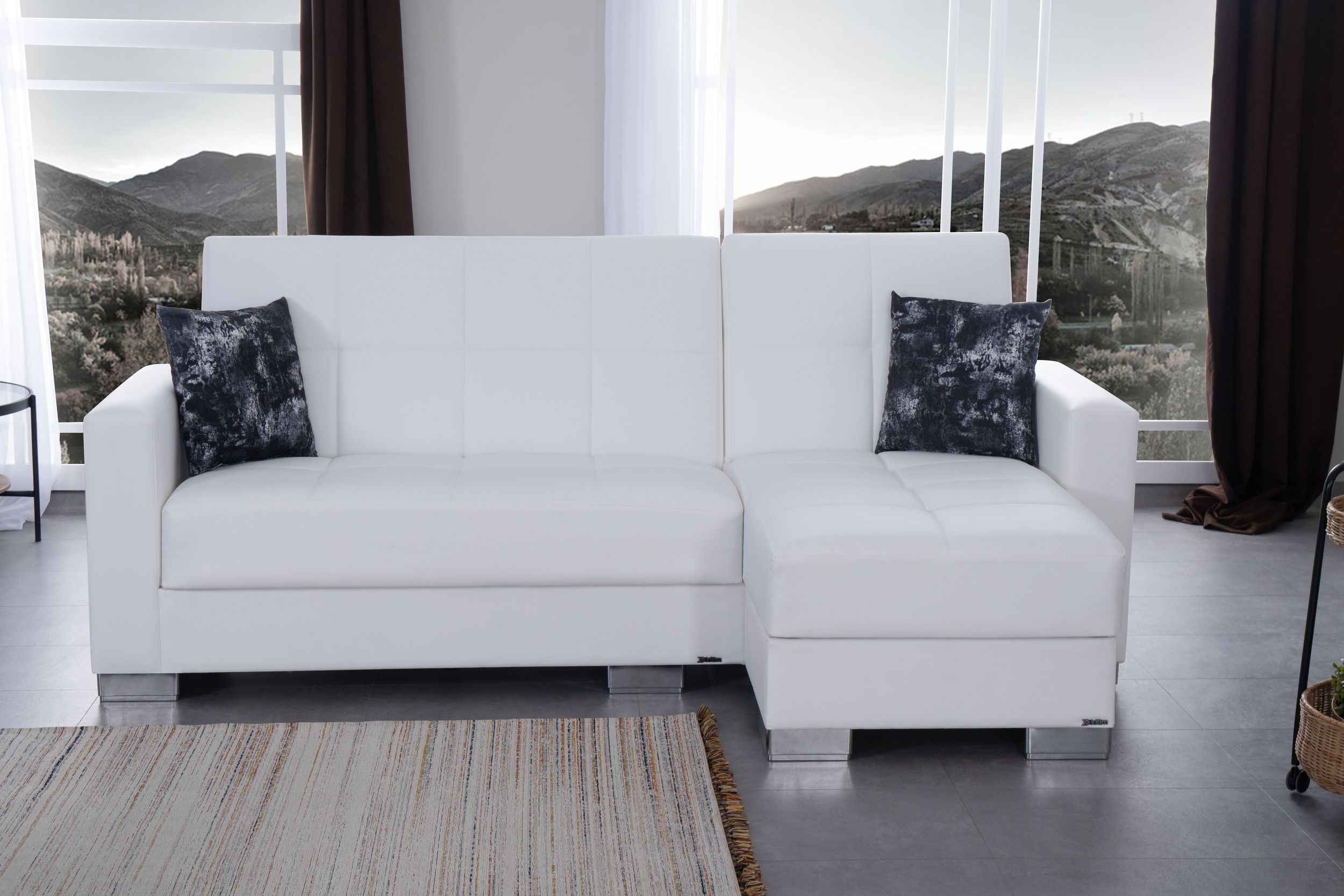 SM Armada Fabric/PU Reversible Chaise Sleeper Sectional Sofa