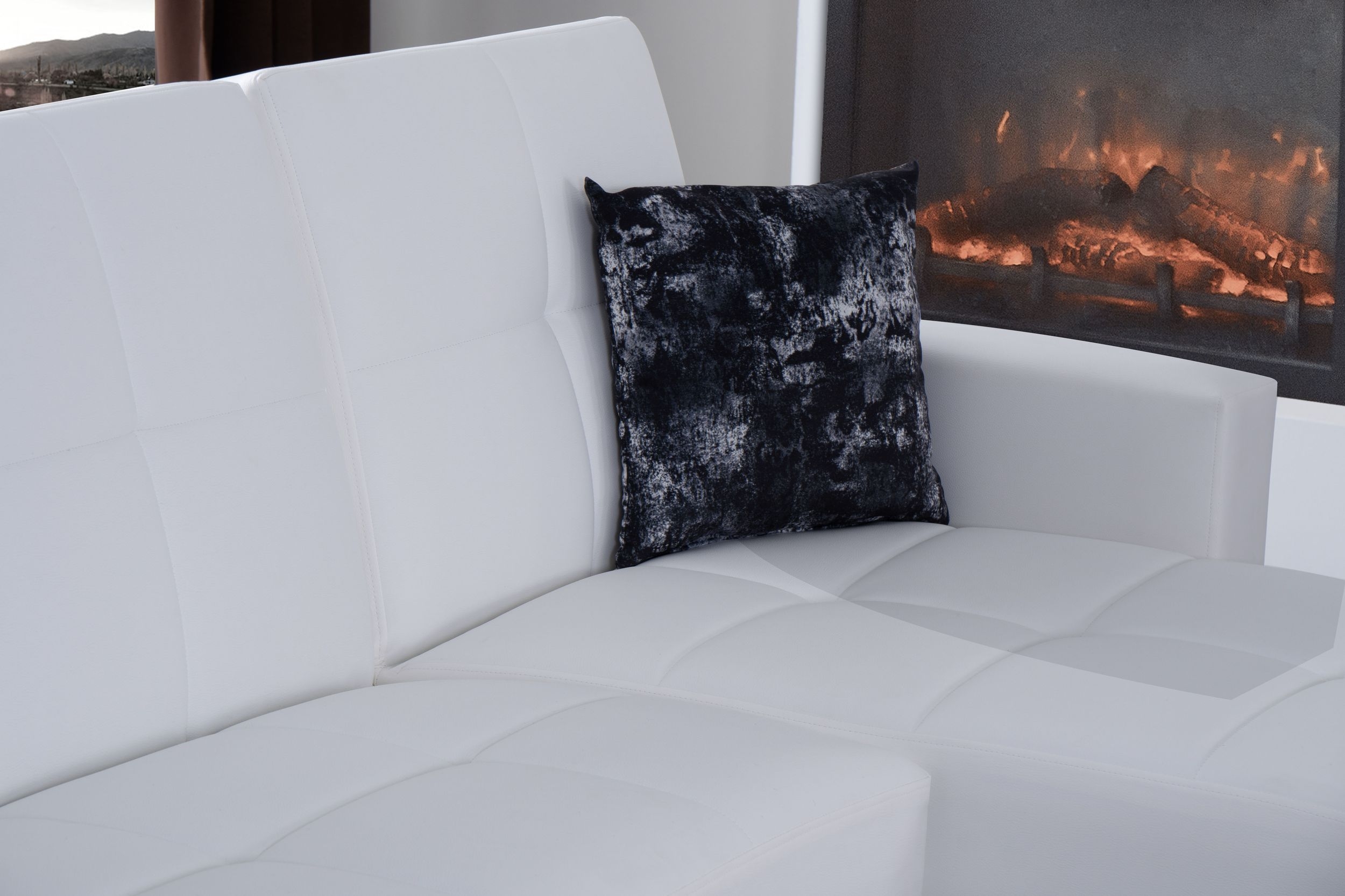 SM Armada Fabric/PU Reversible Chaise Sleeper Sectional Sofa