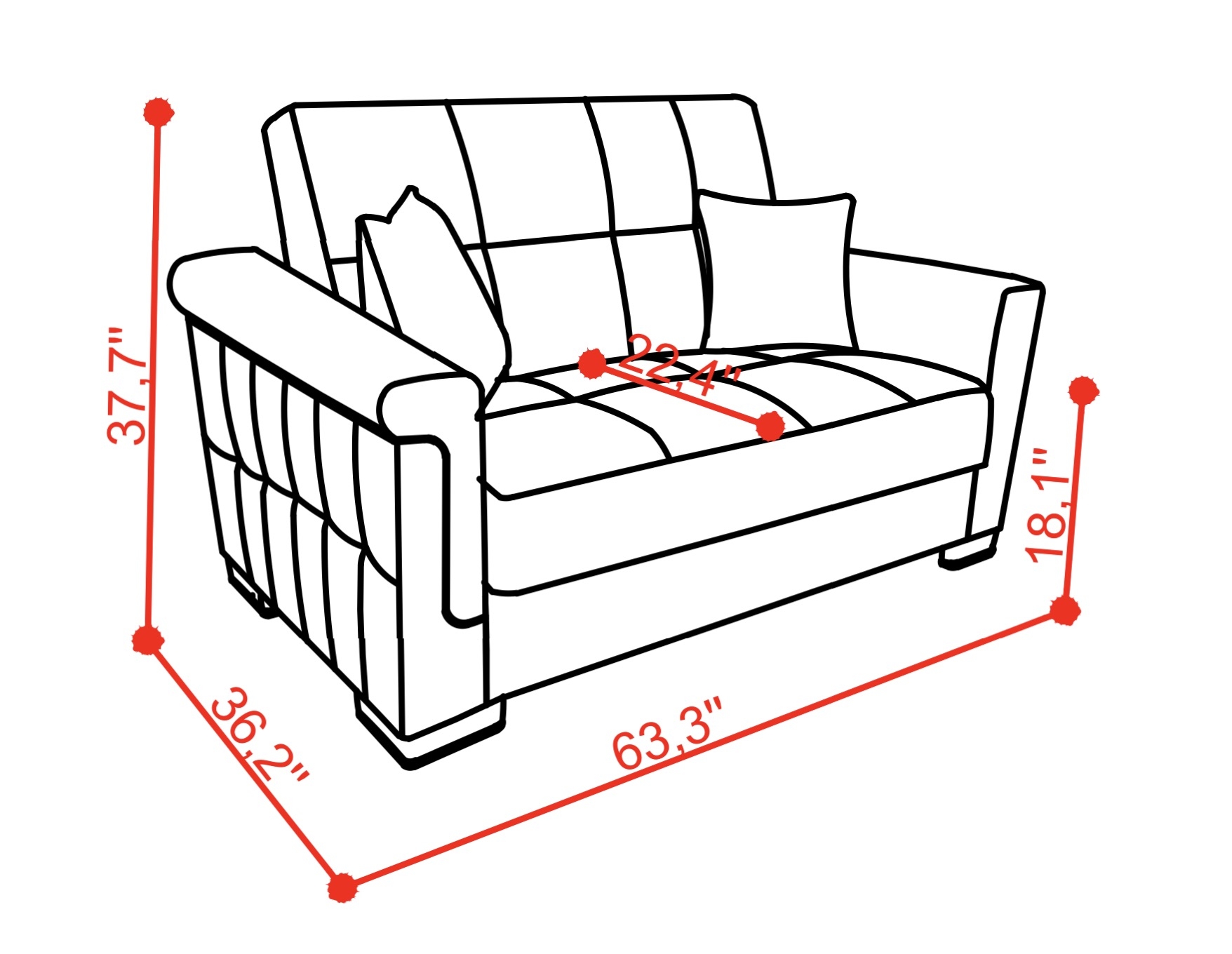 SM Armada Pro Fabric/PU Sleeper Loveseat with Storage