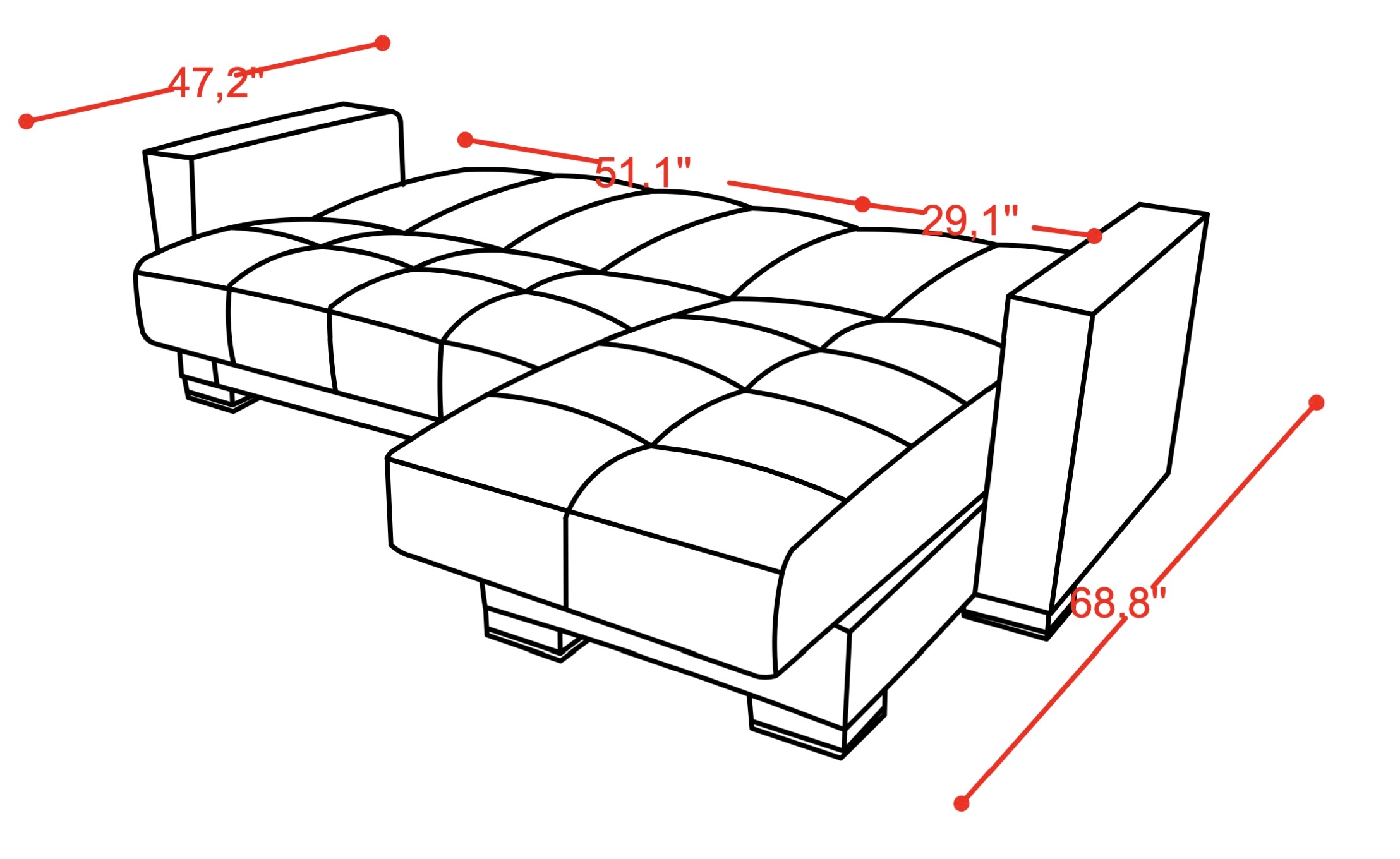 SM Armada Fabric Reversible Chaise Sleeper Storage Sectional Sofa