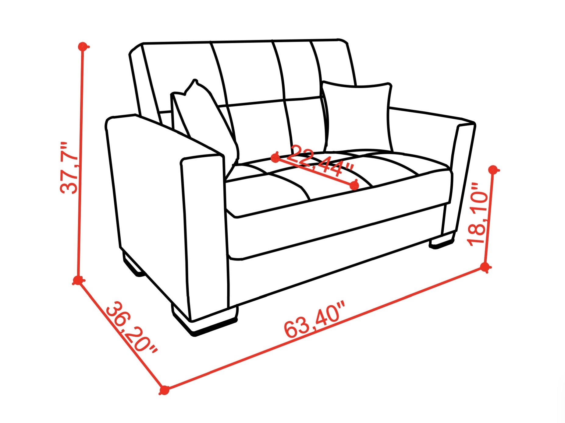 SM Armada PU Sleeper Loveseat with Storage