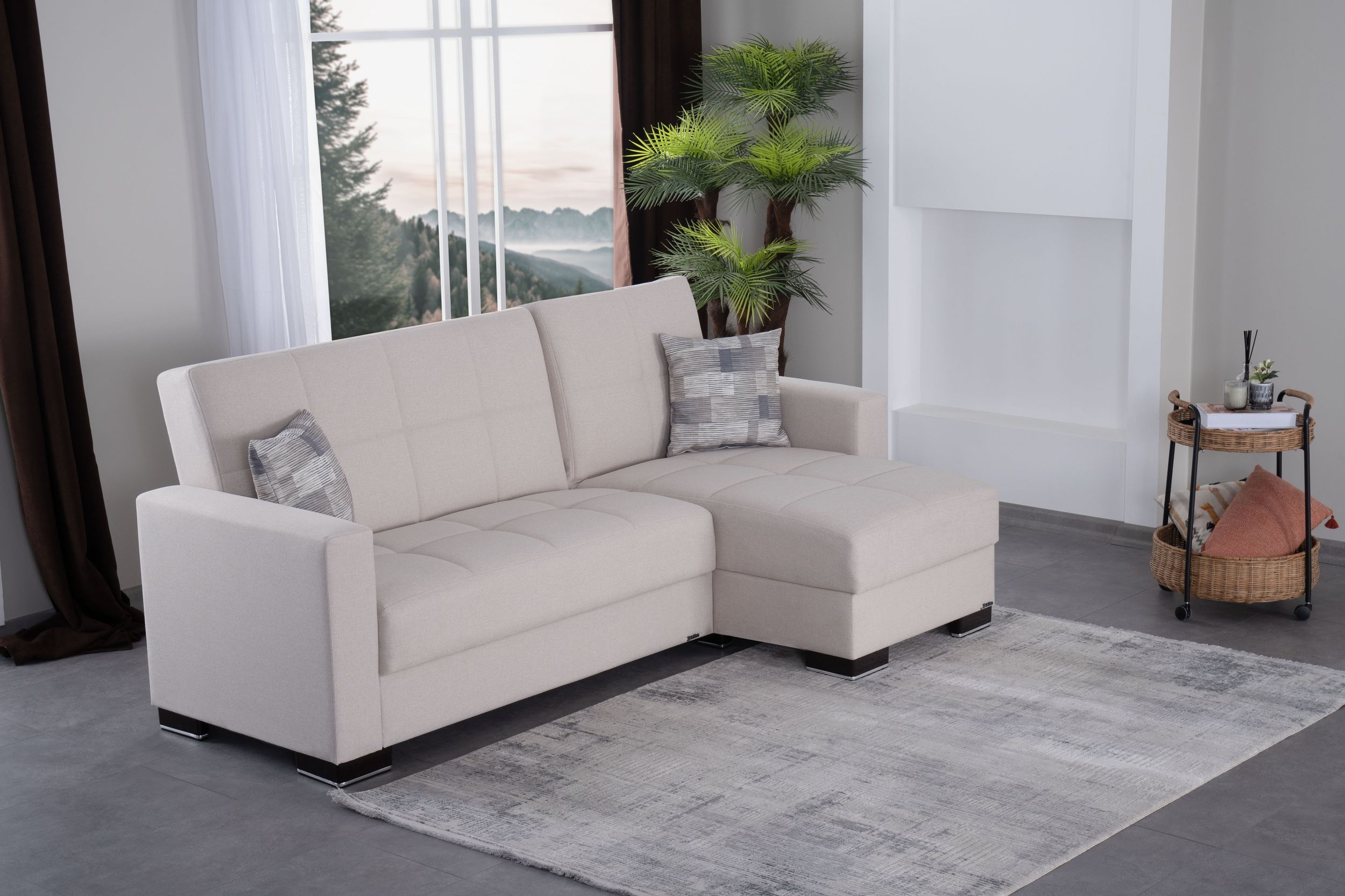 SM Armada Fabric/PU Reversible Chaise Sleeper Sectional Sofa