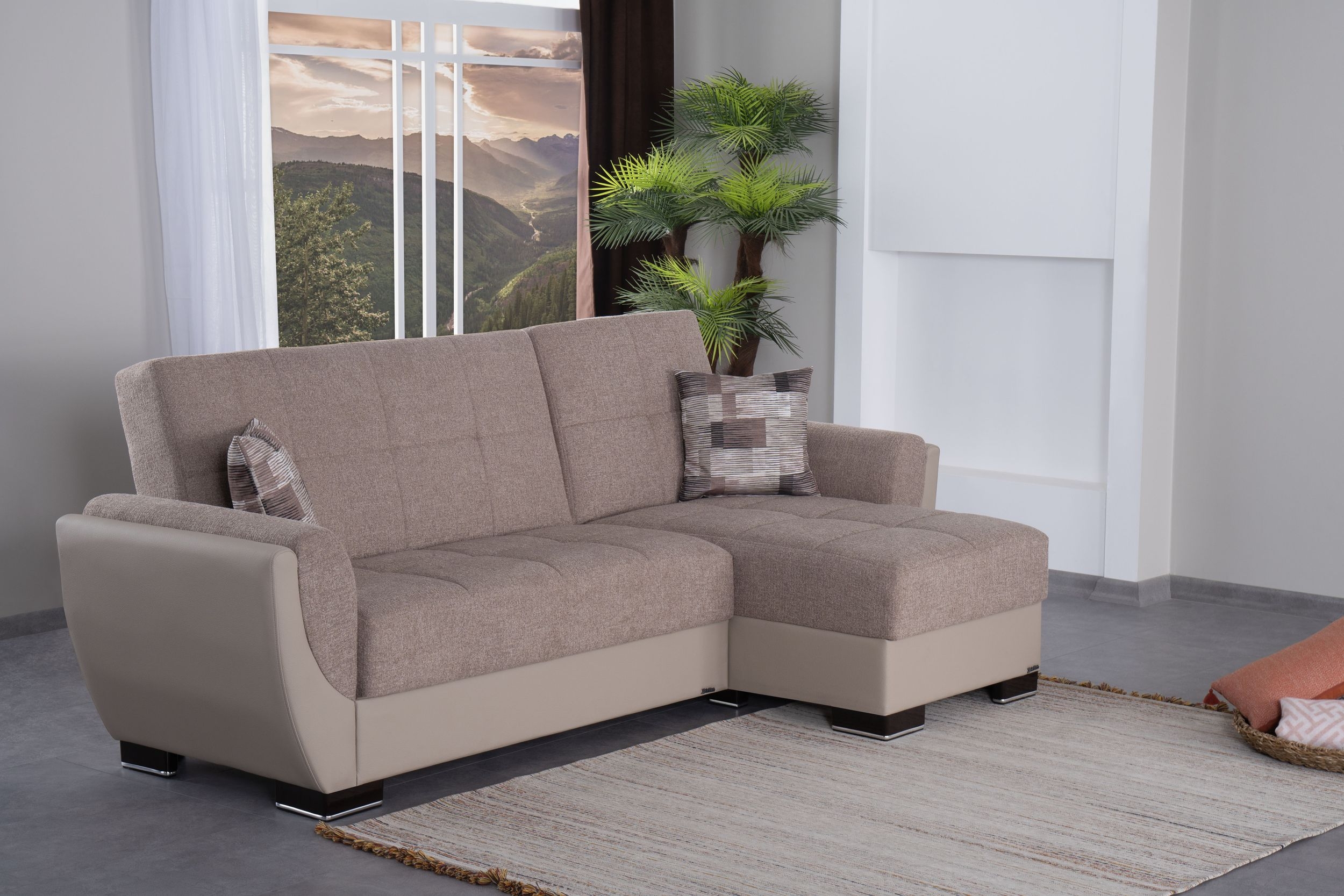 SM Armada Air Fabric/PU Reversible Chaise Sleeper Sectional Sofa with Storage