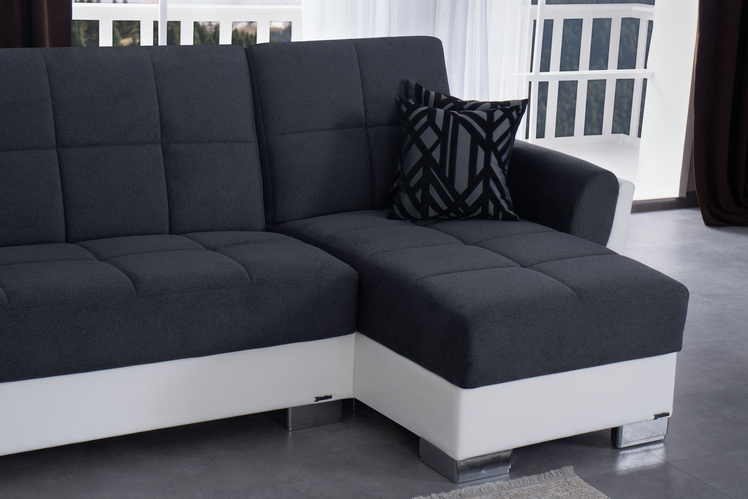 SM Armada Air Fabric/PU Reversible L-Shape Sleeper Storage Sectional Sofa with Chaise