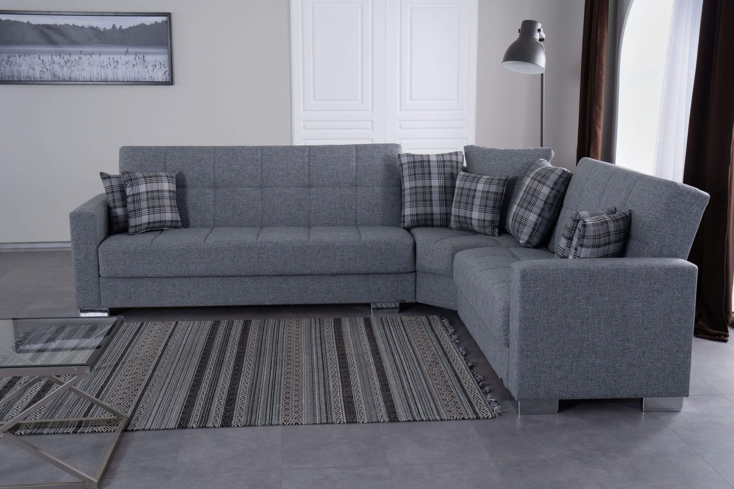 SM Armada Fabric/PU Reversible L-Shape Sleeper Storage Sectional Sofa