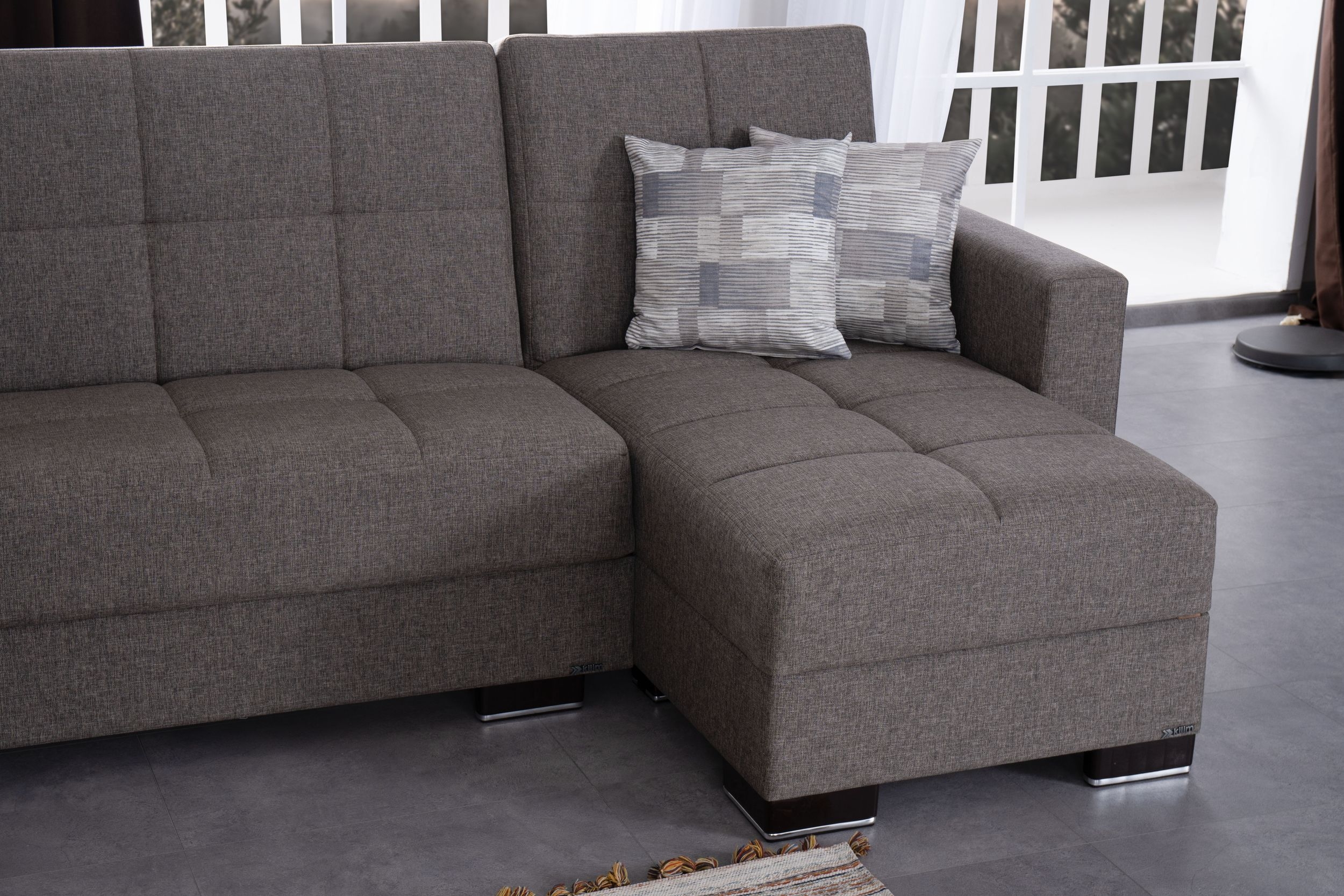 SM Armada Fabric Reversible L-Shape Sleeper Storage Sectional Sofa with Chaise