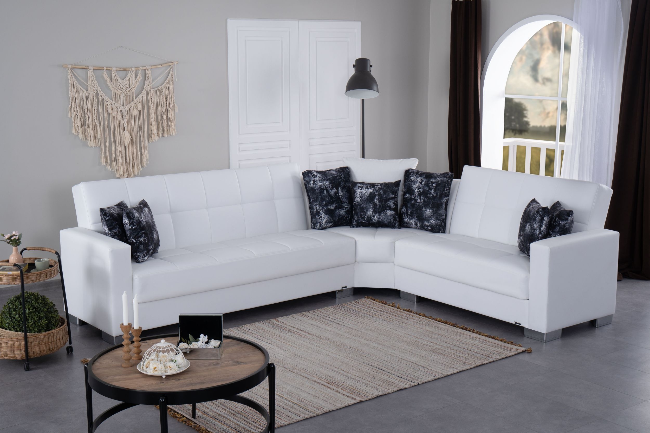 SM Armada PU Reversible L-Shape Sleeper Storage Sectional Sofa