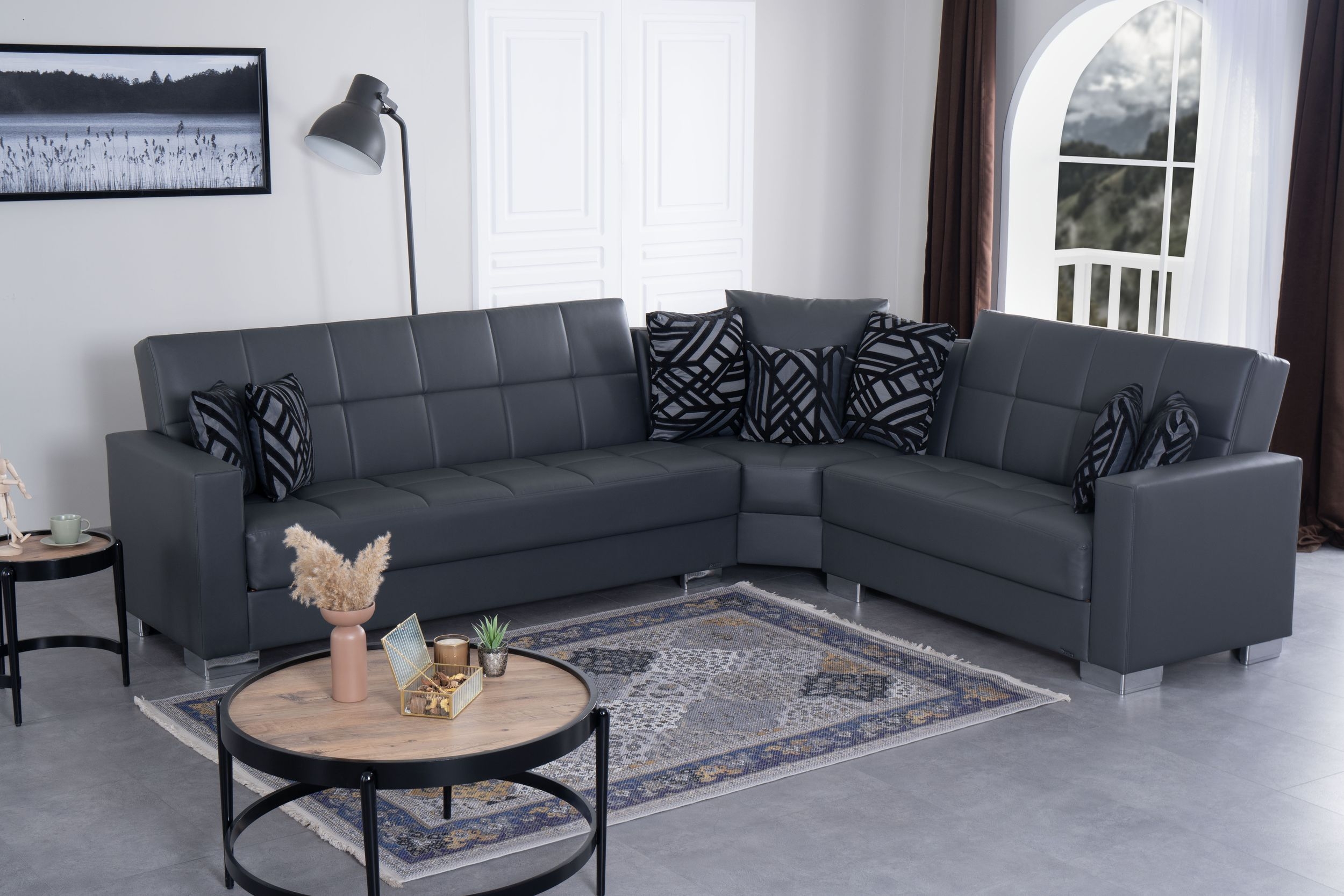 SM Armada Fabric/PU Reversible L-Shape Sleeper Storage Sectional Sofa