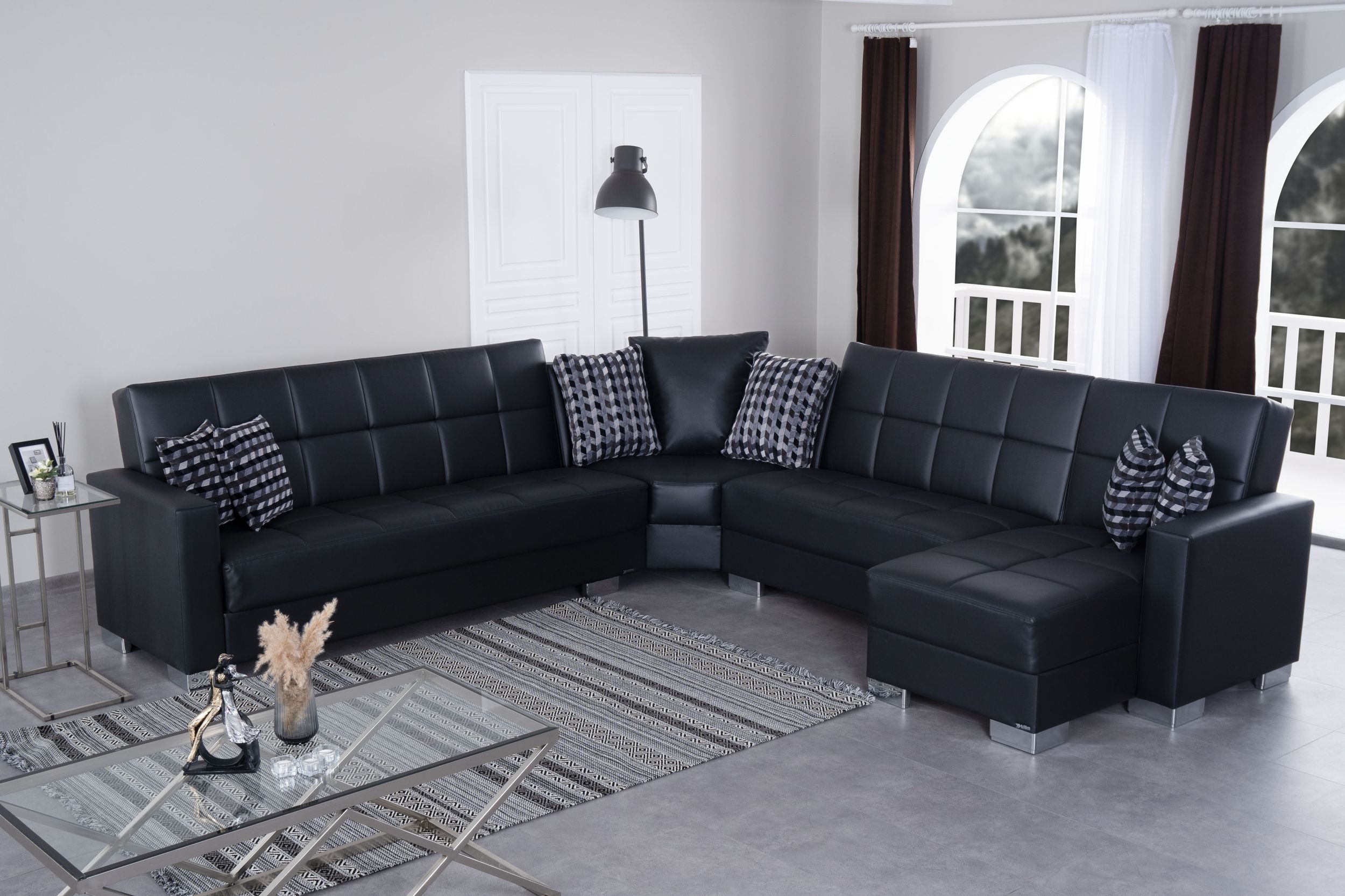 SM Armada Fabric/PU Reversible L-Shape Sleeper Storage Sectional Sofa with Chaise