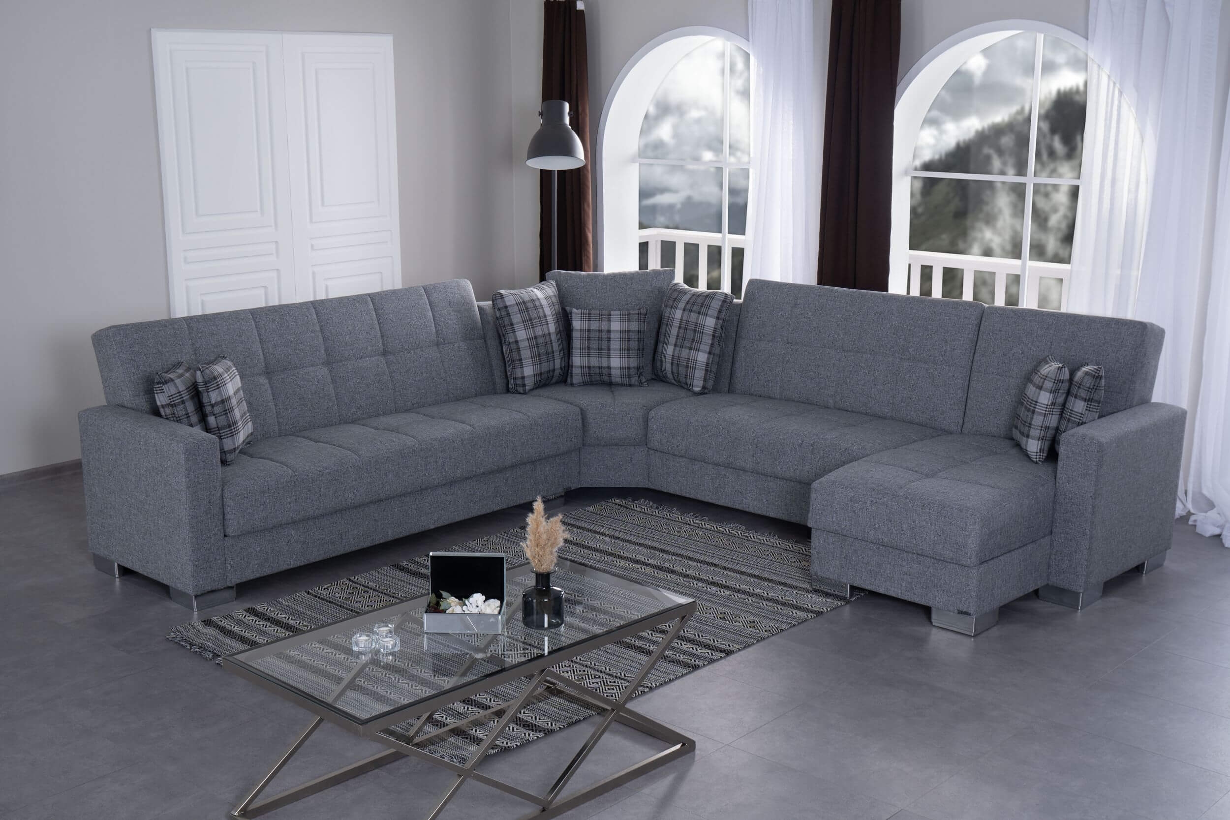 SM Armada Fabric/PU Reversible L-Shape Sleeper Storage Sectional Sofa with Chaise