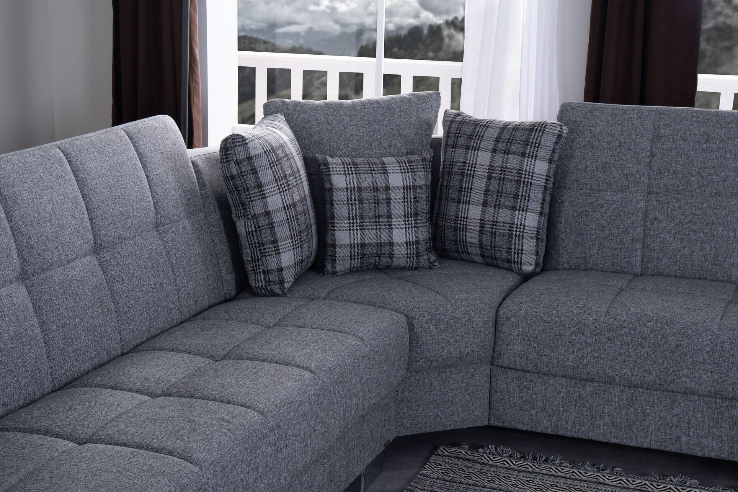 SM Armada Fabric/PU Reversible L-Shape Sleeper Storage Sectional Sofa with Chaise
