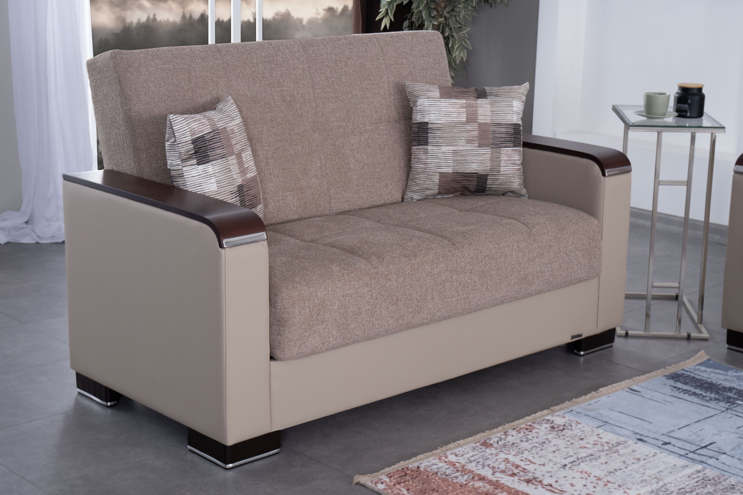 SM Armada X Fabric/PU Sleeper Loveseat with Storage