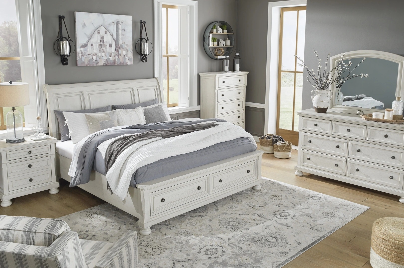 Ashley SM Robbinsdale Wood Veneer Sleigh Storage Bedroom Set