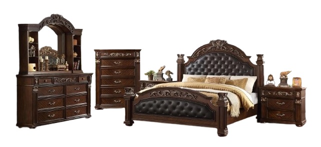 Aspen Bedroom Set with Faux Leather Upholstered Headboard & Footboard