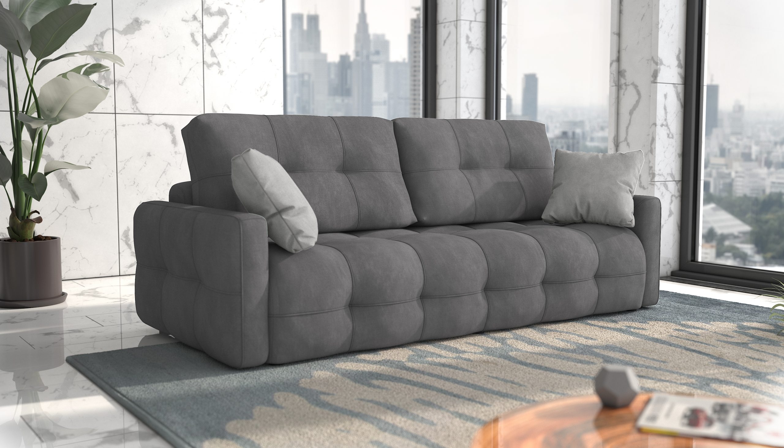 Modern Sofa Bed with Storage in Dark Grey