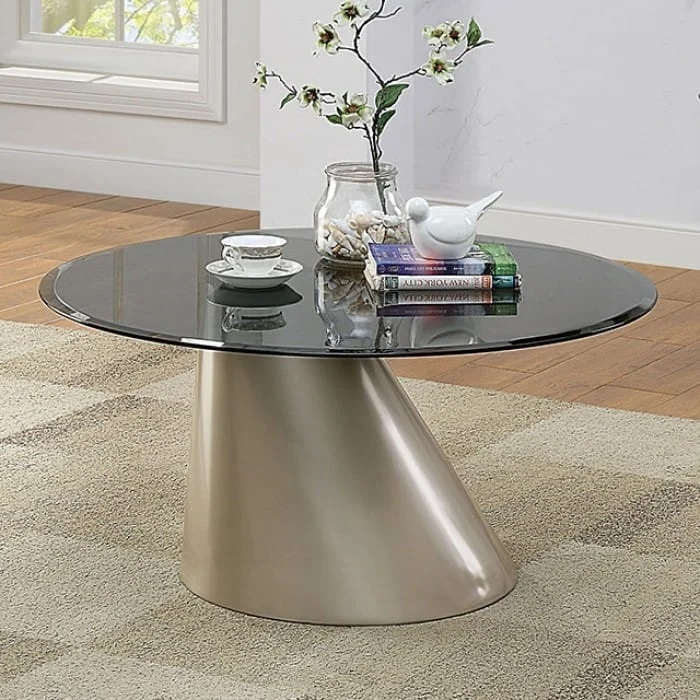 Aumsville Glass/Steel Round Coffee Table Set