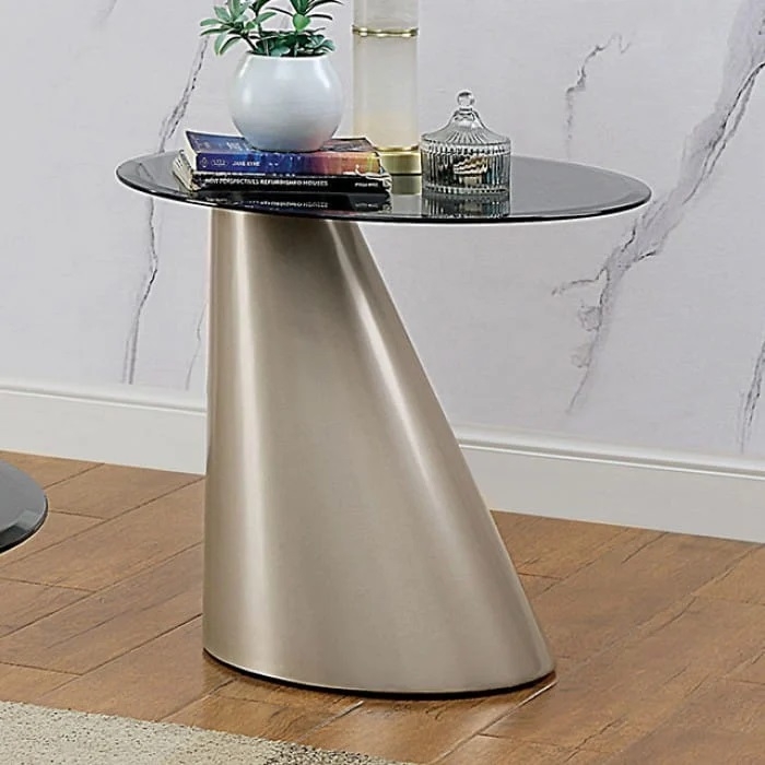 Aumsville Glass/Steel Round Coffee Table Set