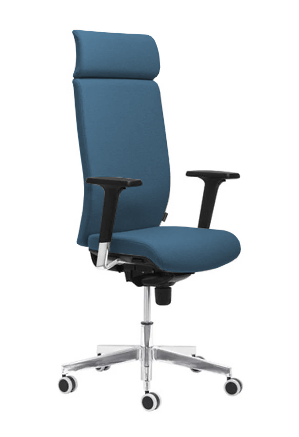 Aura Executive Chair w/Fixed Head Support; Adjustable Backrest & Seat, Synchronous Mechanism 5 Fixating Positions (Polished Aluminium Base)