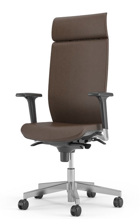 Aura Executive Chair w/Fixed Head Support; Adjustable Backrest & Seat, Synchronous Mechanism 5 Fixating Positions (Polished Aluminium Base)