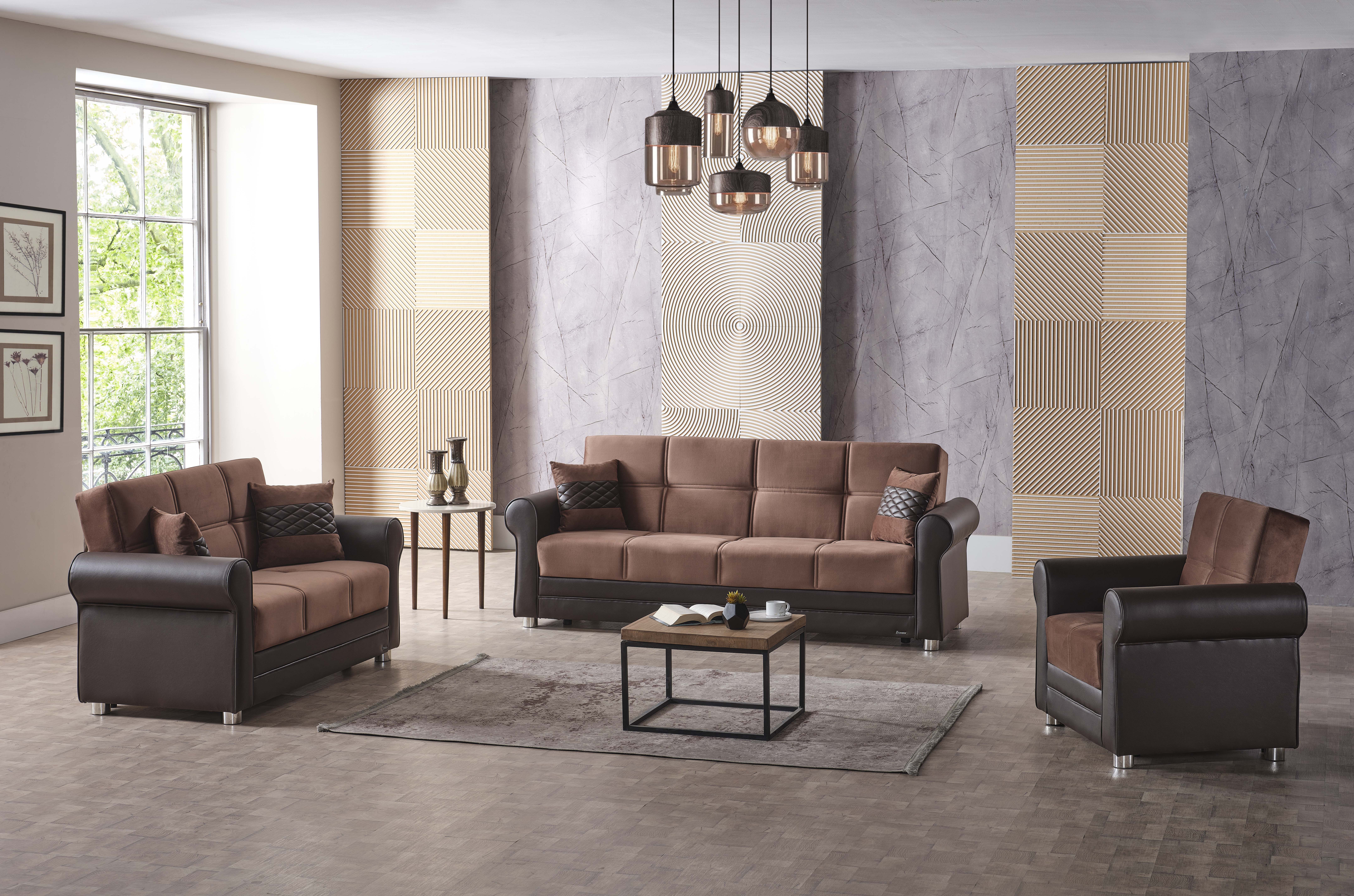 Avalon New Fabric/Leatherette Convertible Living Set