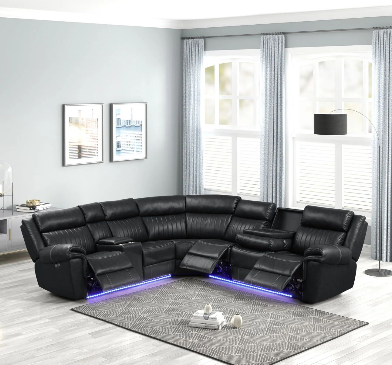 Aviator Recliner Sectional Sofa with Bluetooth Speakers & LED Lights