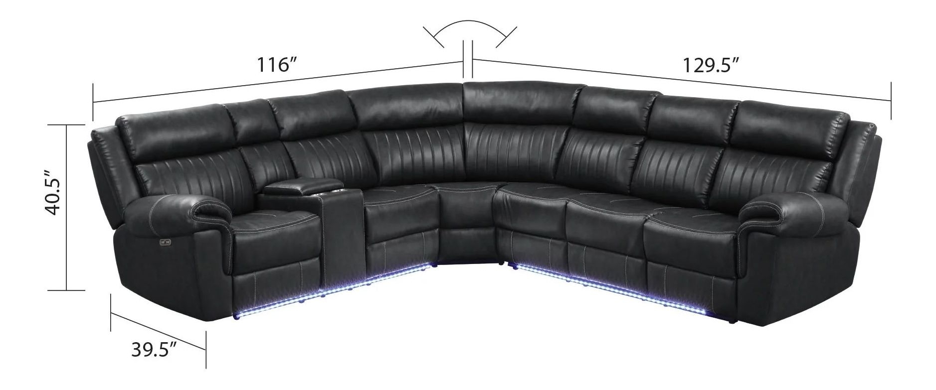 Aviator Recliner Sectional Sofa with Bluetooth Speakers & LED Lights