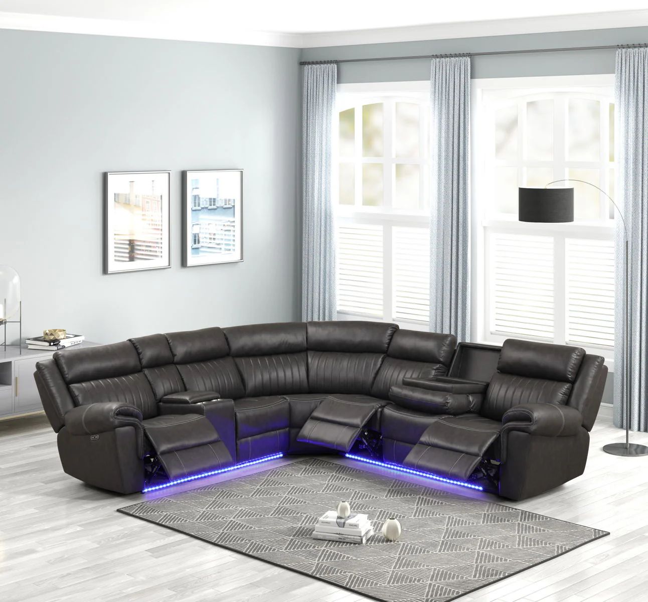 Aviator Recliner Sectional Sofa with Bluetooth Speakers & LED Lights