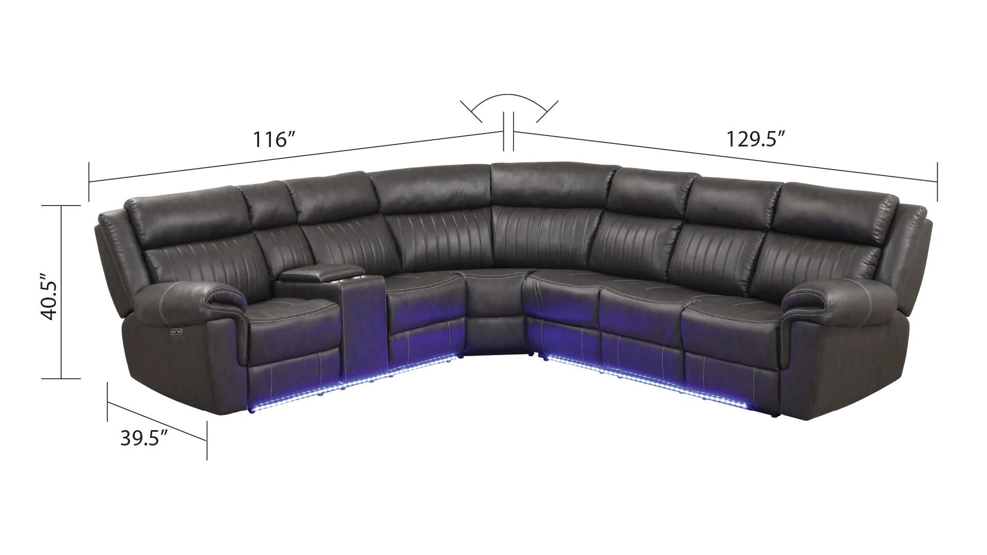 Aviator Recliner Sectional Sofa with Bluetooth Speakers & LED Lights