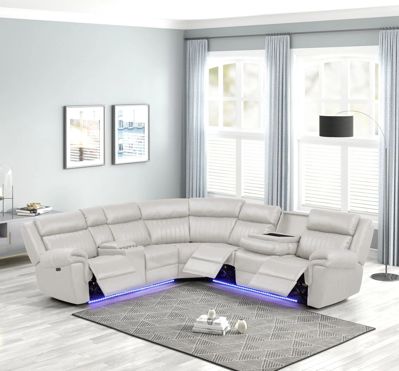 Aviator Recliner Sectional Sofa with Bluetooth Speakers & LED Lights
