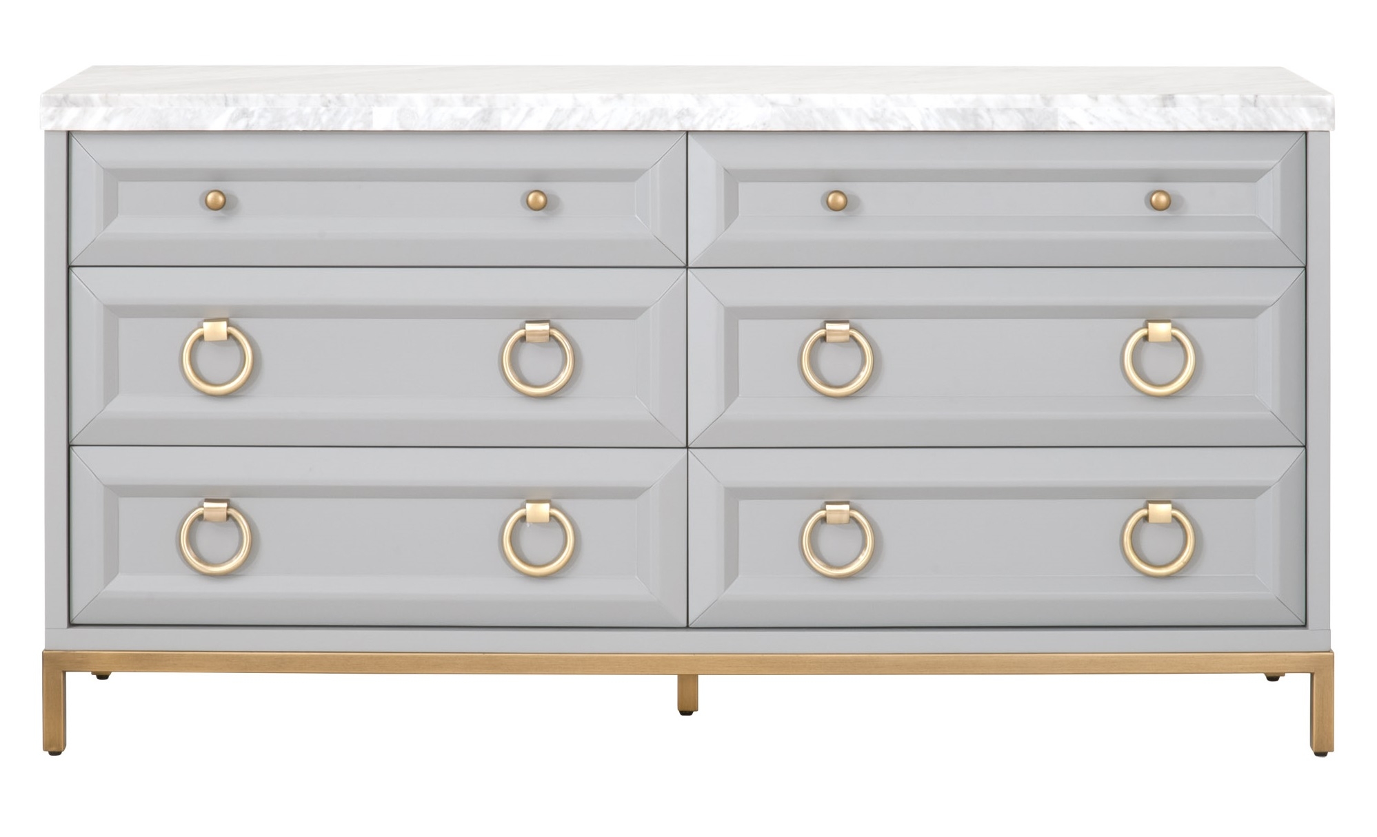 Azure Wood/Marble Double Dresser w/6 Drawers
