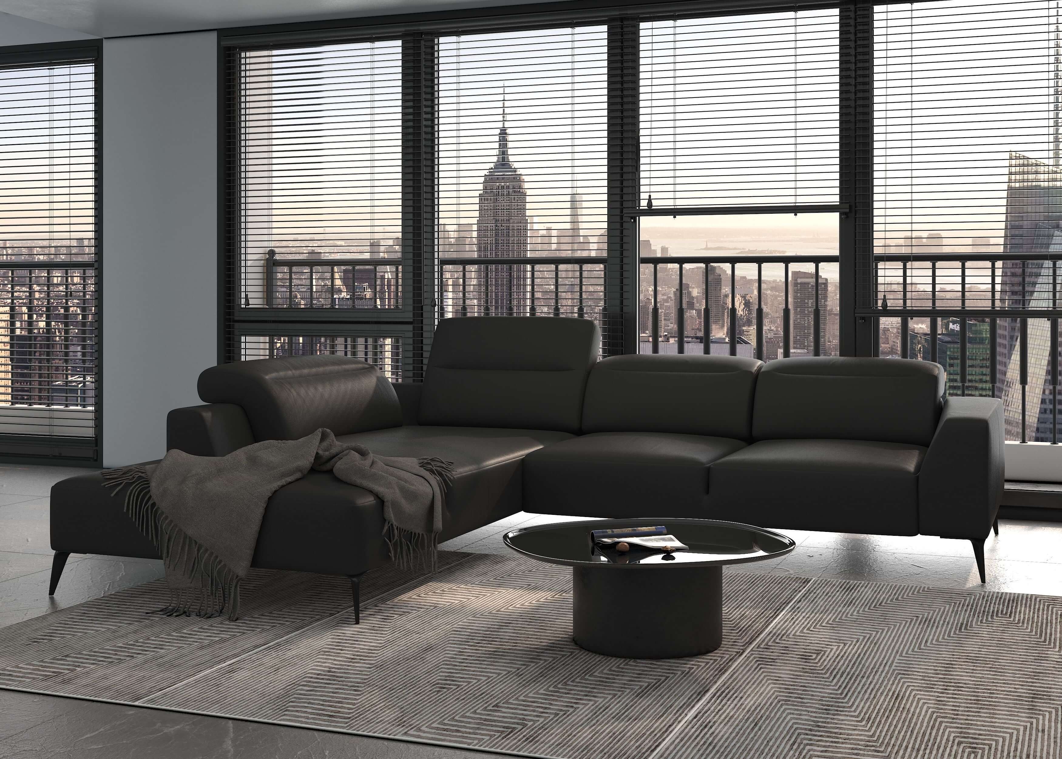 Luzzi 116" Premium Italian Leather Left Arm Chaise Sectional