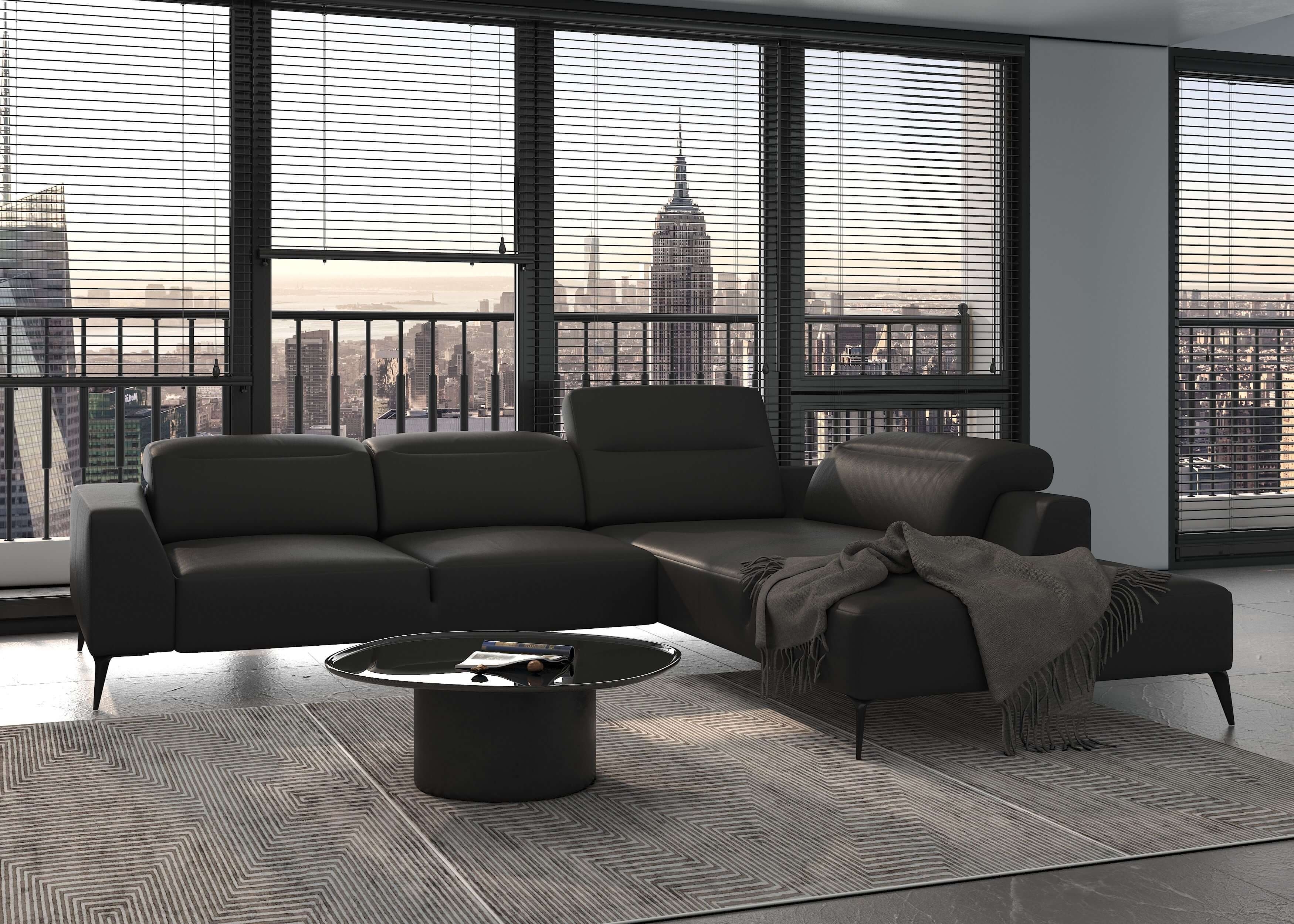 Luzzi 116" Premium Italian Leather Right Arm Chaise Sectional
