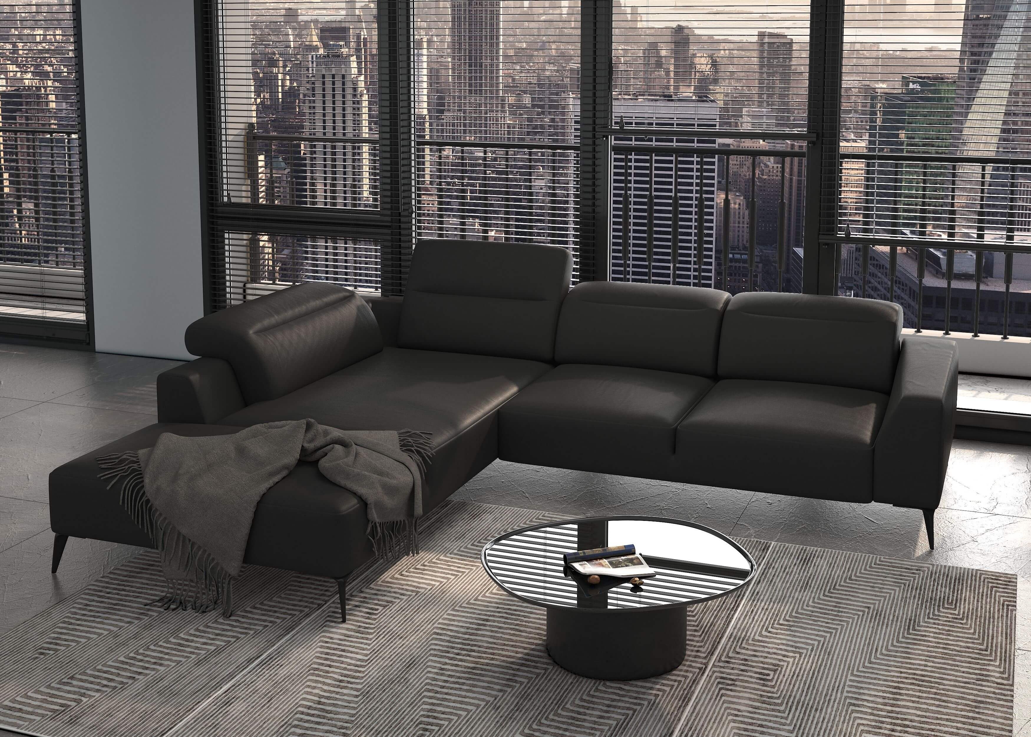Luzzi 116" Premium Italian Leather Left Arm Chaise Sectional