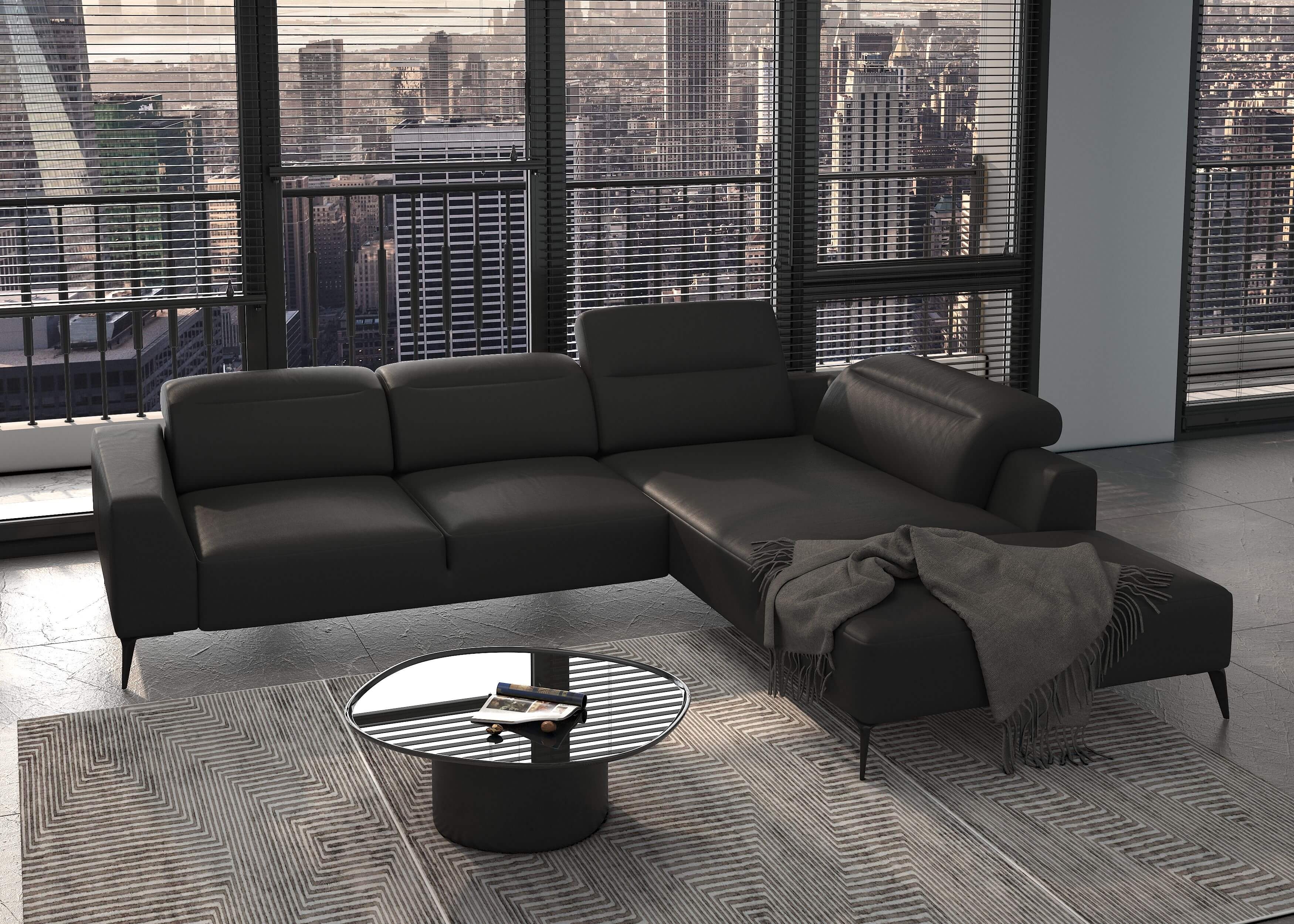 Luzzi 116" Premium Italian Leather Right Arm Chaise Sectional