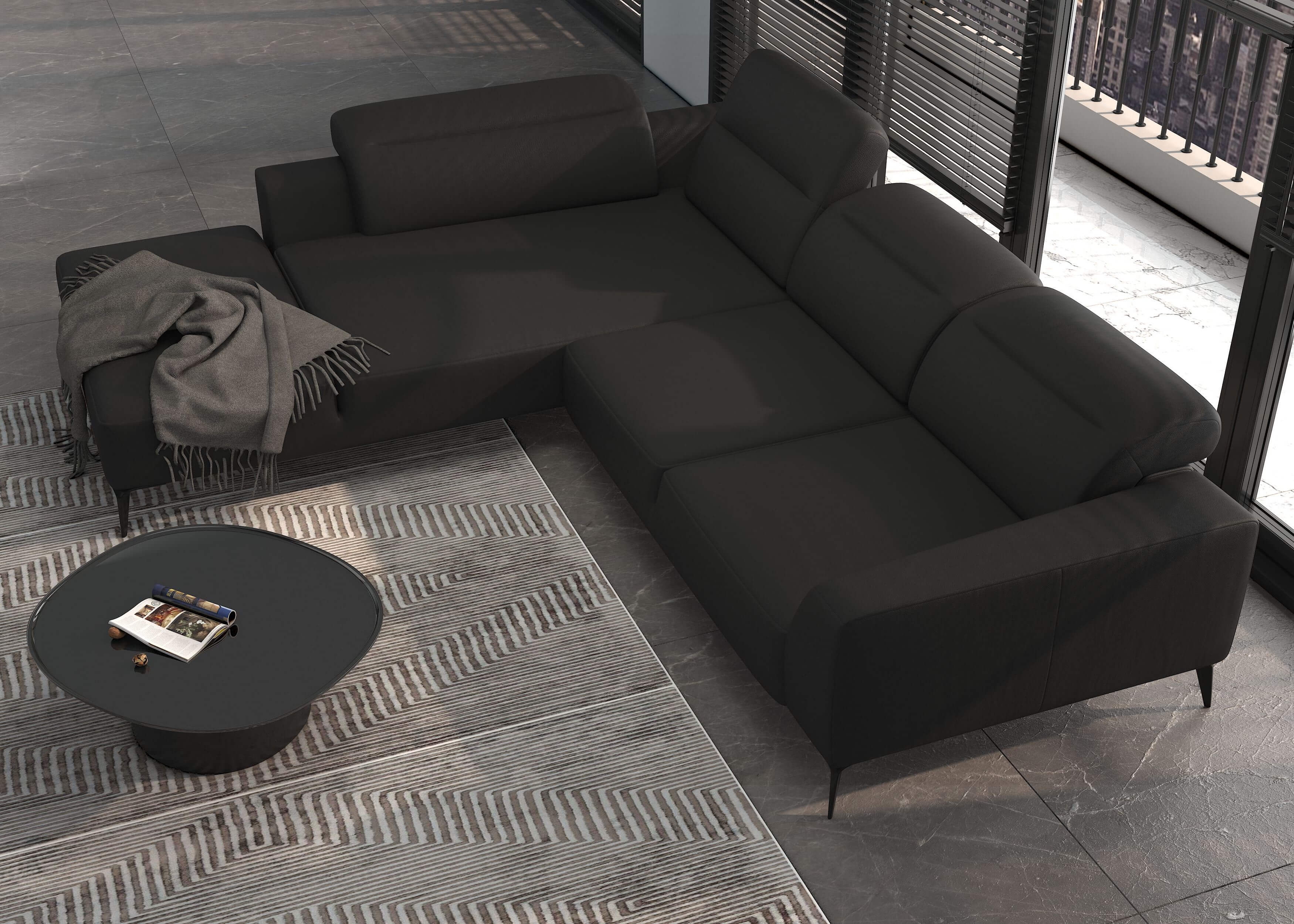 Luzzi 116" Premium Italian Leather Left Arm Chaise Sectional