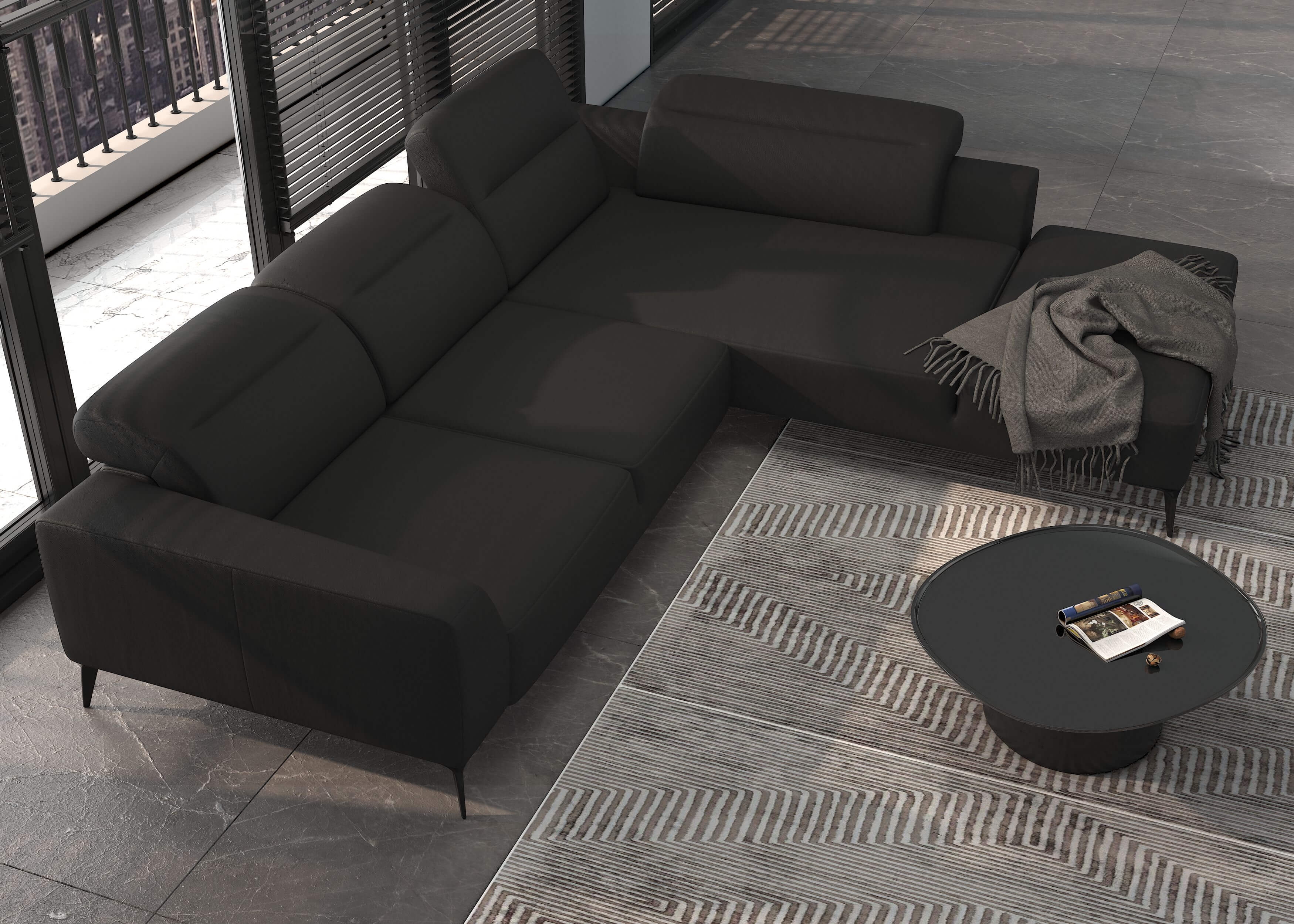 Luzzi 116" Premium Italian Leather Right Arm Chaise Sectional