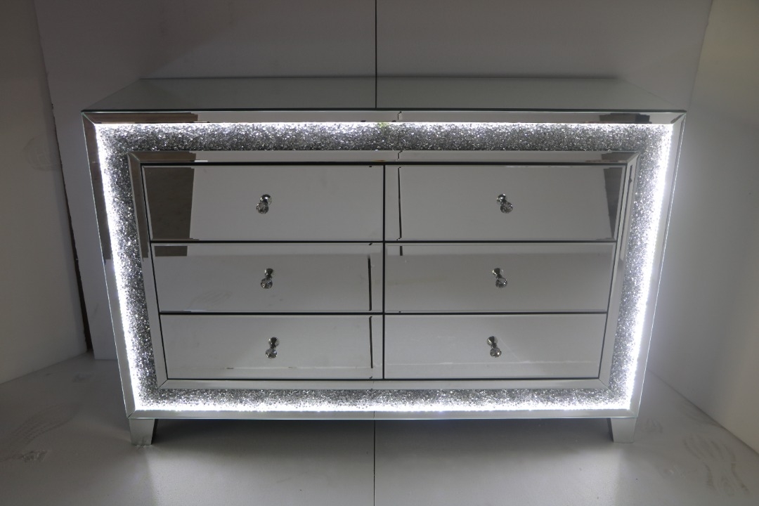 SM 6 Drawer Mirrored Dresser w/LED Lighting