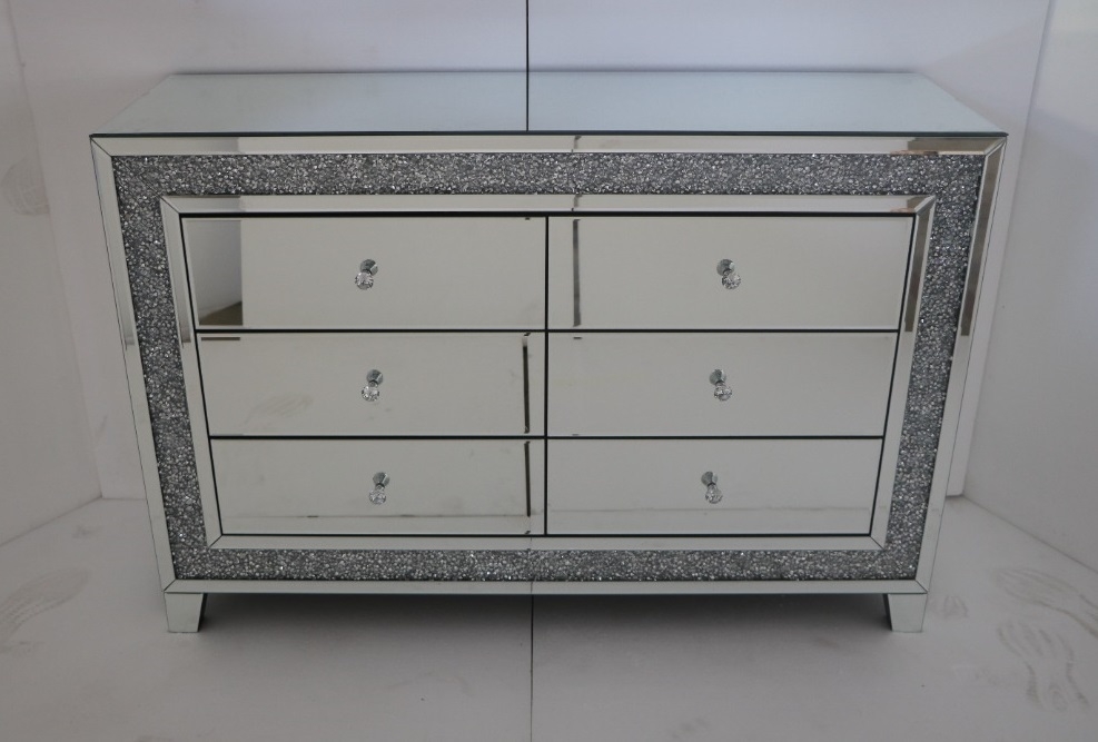SM 6 Drawer Mirrored Dresser w/LED Lighting