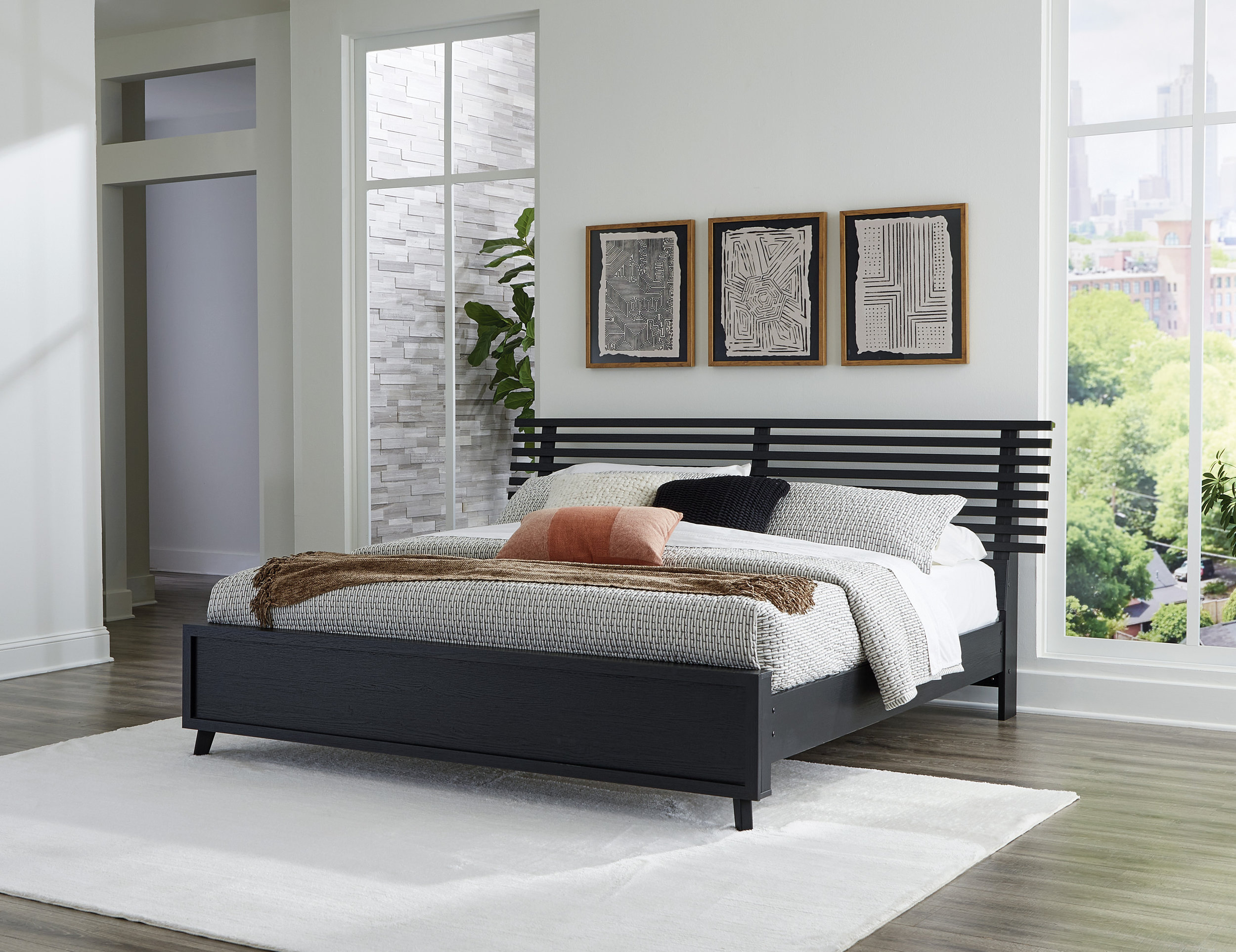 Danziar MDF/Wood Veneer Slat Panel Bed w/Footboard, King Size